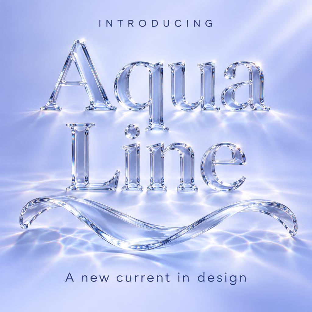 "Aqua Line
A new current in design
INTRODUCING" — Glass | AI Text Effect Generator