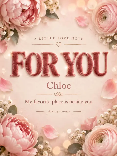 "FOR YOU
Chloe
My favorite place is beside you.
Always yours
A LITTLE LOVE NOTE" — Romantic Her text effect