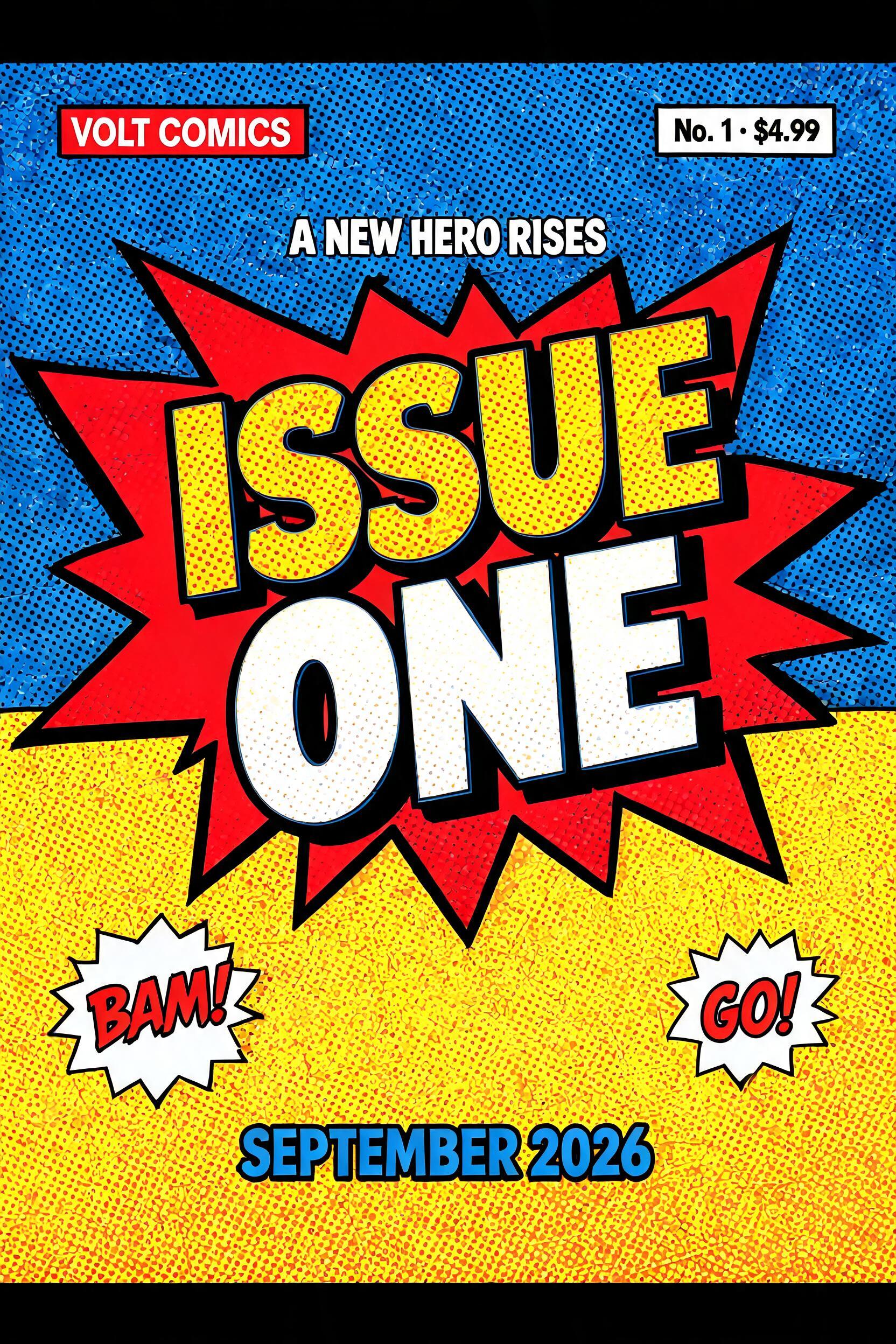 "Design a comic title reading Issue One for my cover" — Pop Art text effect