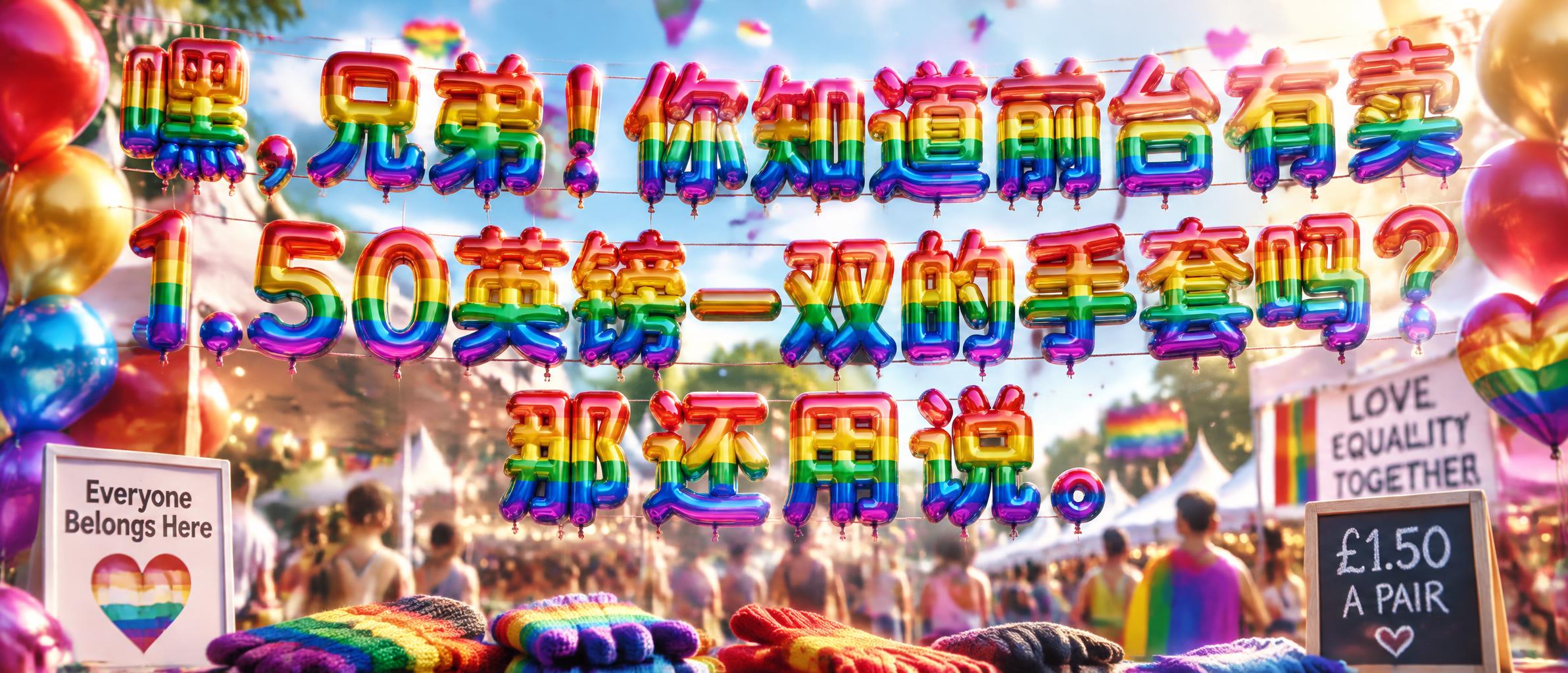 "嘿，兄弟！你知道前台有卖1.50英镑一双的手套吗？那还用说。" — Rainbow | AI Text Effect Generator