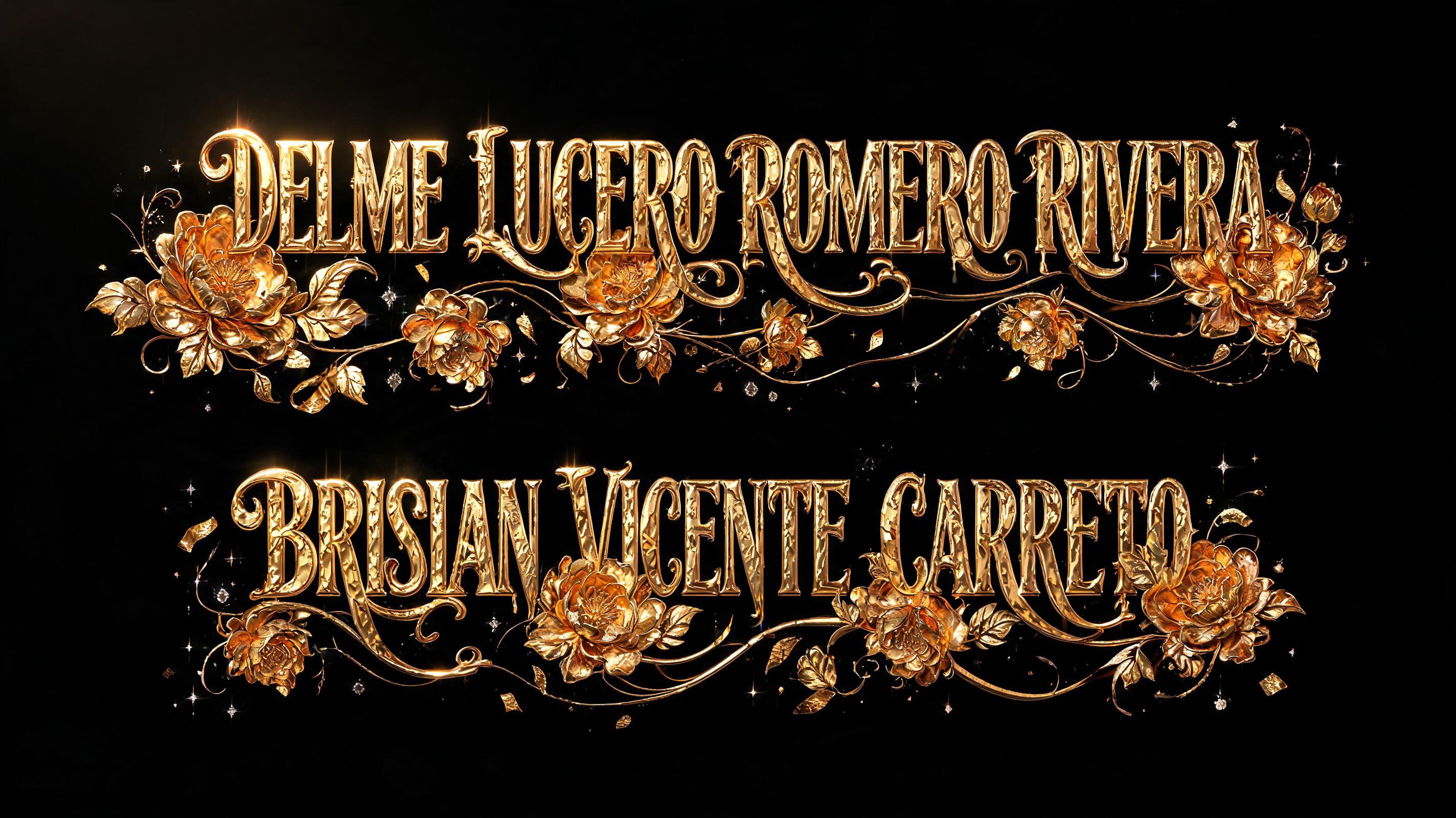 "DELME LUCERO ROMERO RIVERA
BRISIAN VICENTE CARRETO" — Luxury Gold | AI Text Effect Generator