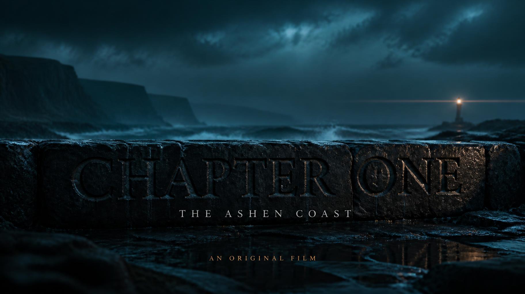 "CHAPTER ONE
THE ASHEN COAST
AN ORIGINAL FILM" — Cinematic Netflix | AI Text Effect Generator