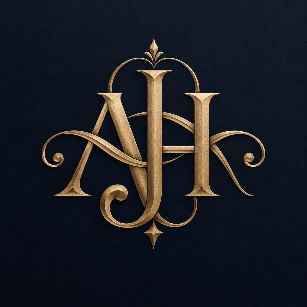 "AJH" — Elegant Script text effect