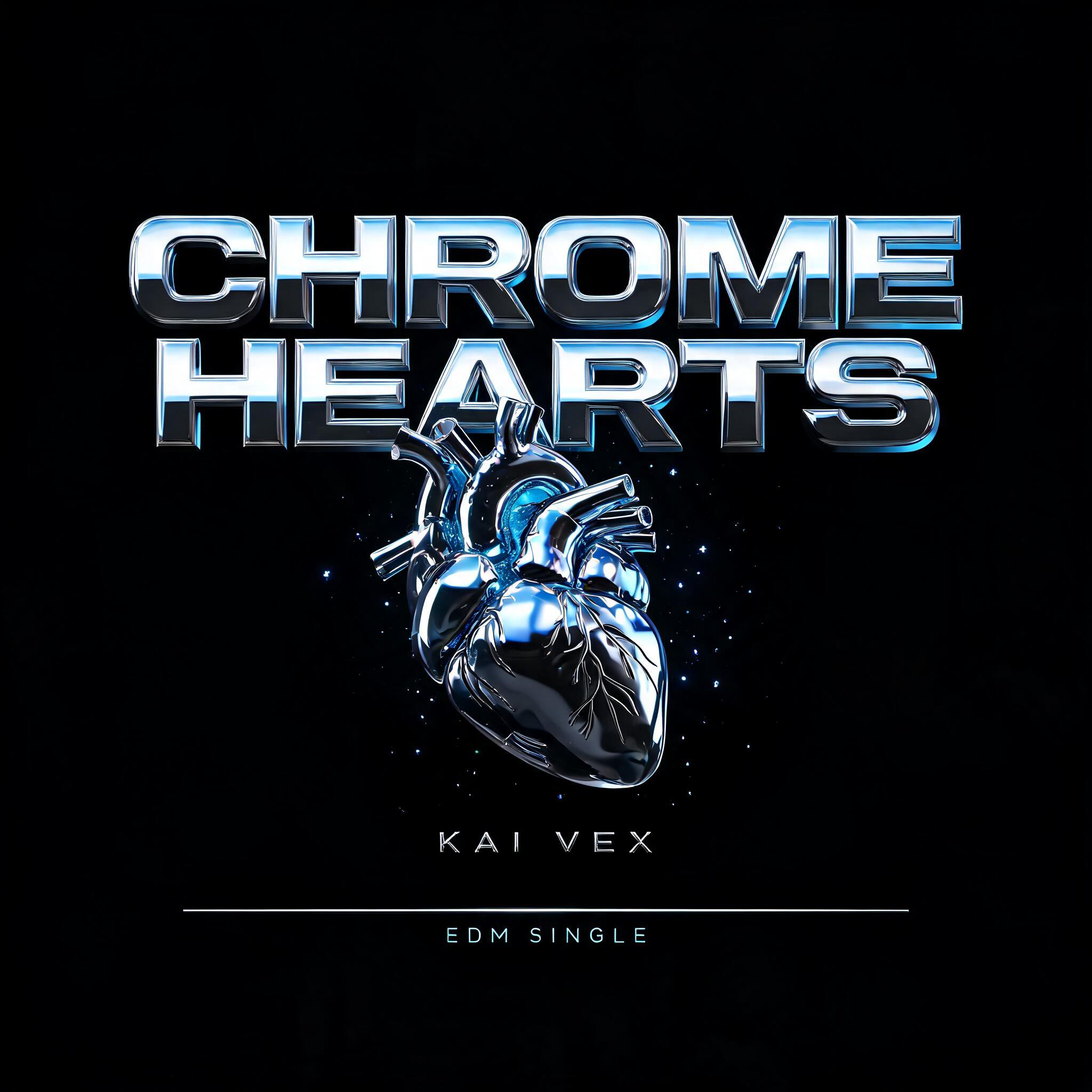 "CHROME
HEARTS
KAI VEX
EDM SINGLE" — Chrome Metal 3d | AI Text Effect Generator