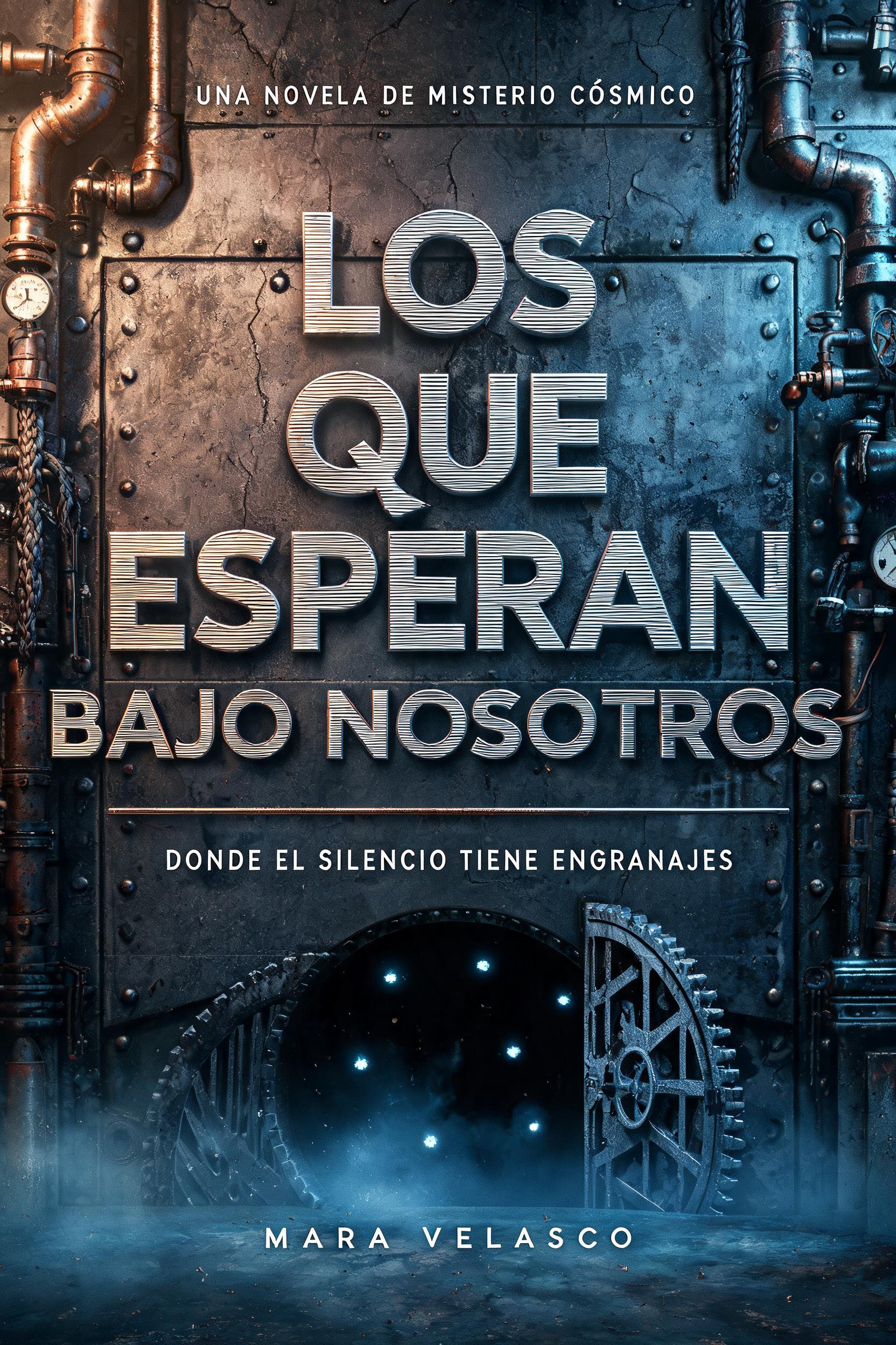 "LOS
QUE
ESPERAN
BAJO NOSOTROS
UNA NOVELA DE MISTERIO CÓSMICO
DONDE EL SILENCIO TIENE ENGRANAJES
MARA VELASCO" — Metallic | AI Text Effect Generator