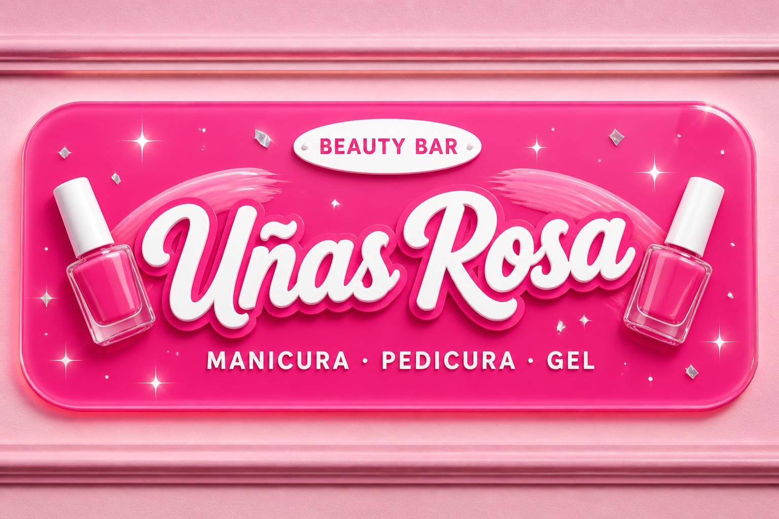 "Uñas Rosa
MANICURA · PEDICURA · GEL
BEAUTY BAR" — Barbie text effect