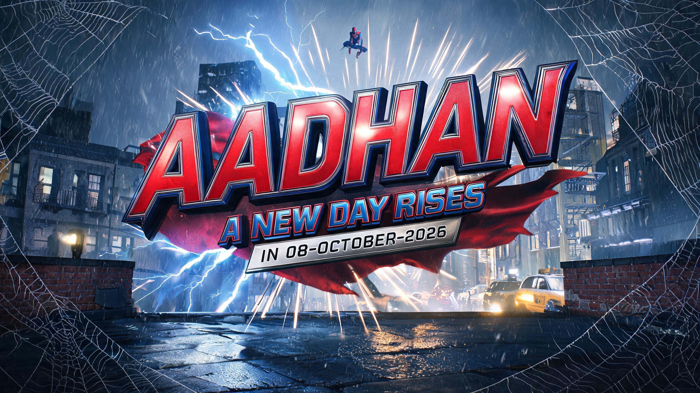 "AADHAN
A NEW DAY RISES
IN 08-OCTOBER-2026" — Spider Hero | AI Text Effect Generator