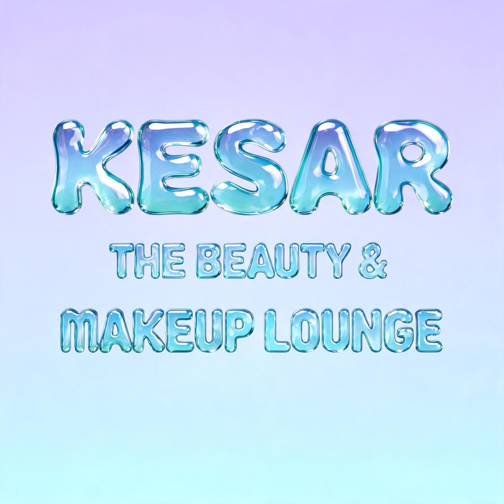 "KESAR THE BEAUTY & MAKEUP LOUNGE" — Glass Liquid text effect