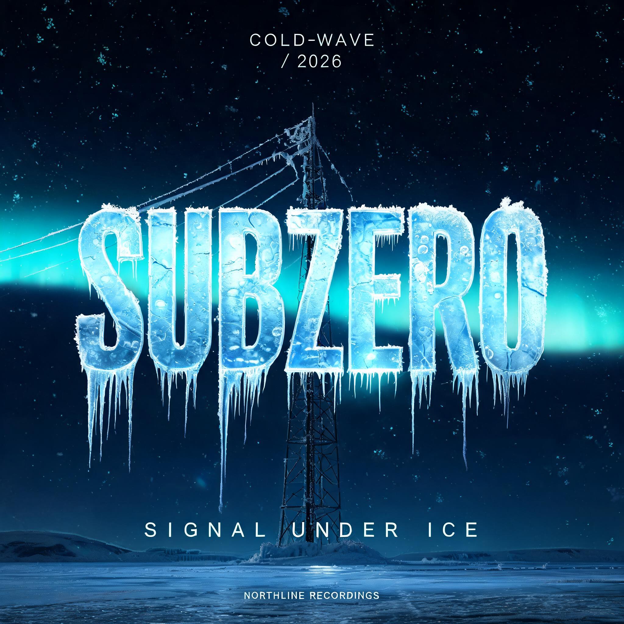 "SUBZERO
SIGNAL UNDER ICE
COLD-WAVE / 2026
NORTHLINE RECORDINGS" — Glass Frozen | AI Text Effect Generator