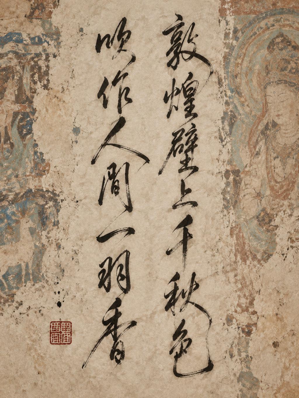 "敦
煌
壁
上
千
秋
色

吹
作
人
間
一
羽
香" — Brush Chinese Ink | AI Text Effect Generator