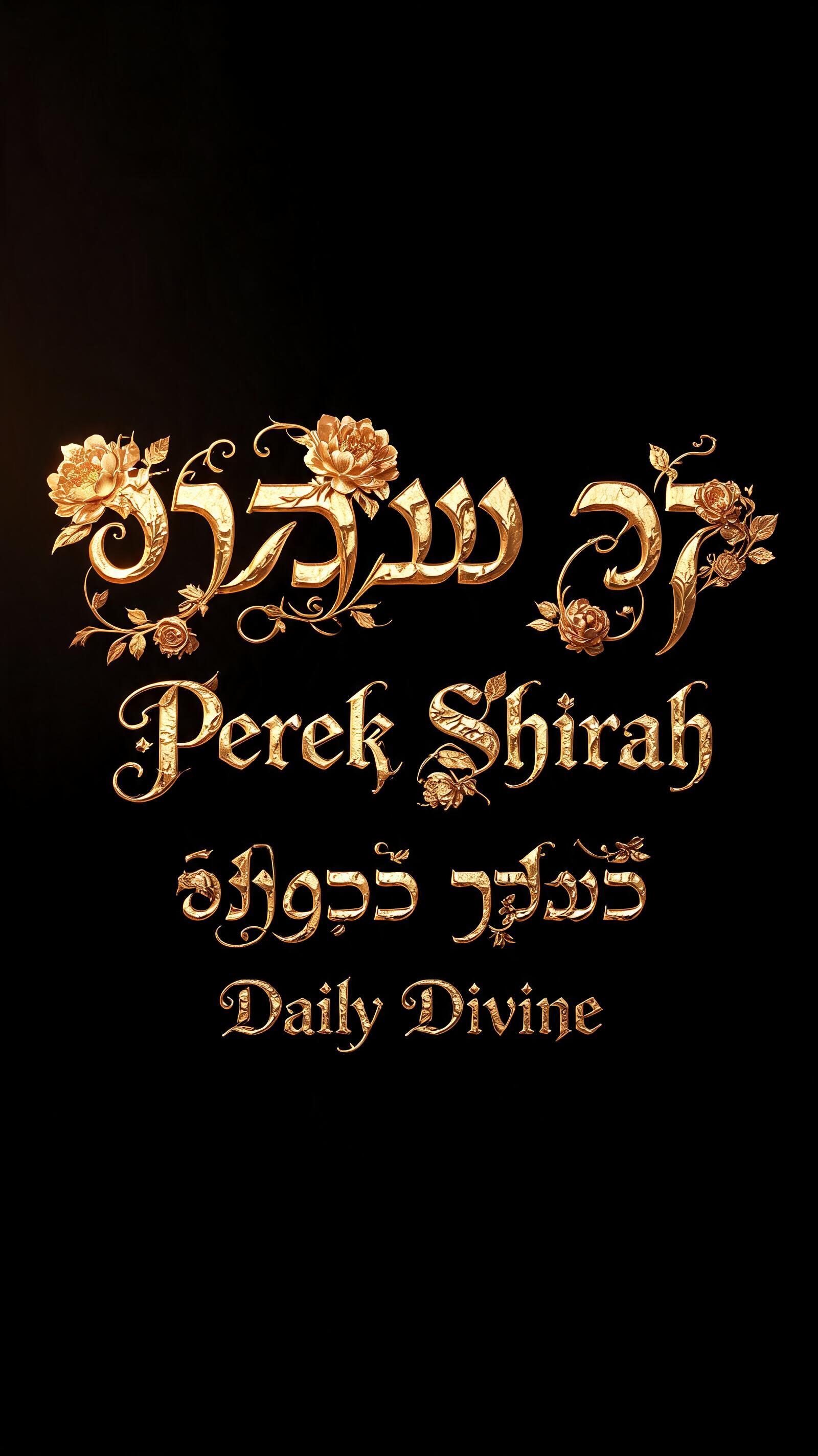 "פֶּרֶק שִׁירָה    Perek Shirah   דֵּיילִי דִּיוַויין
Daily Divine" — Luxury Gold text effect