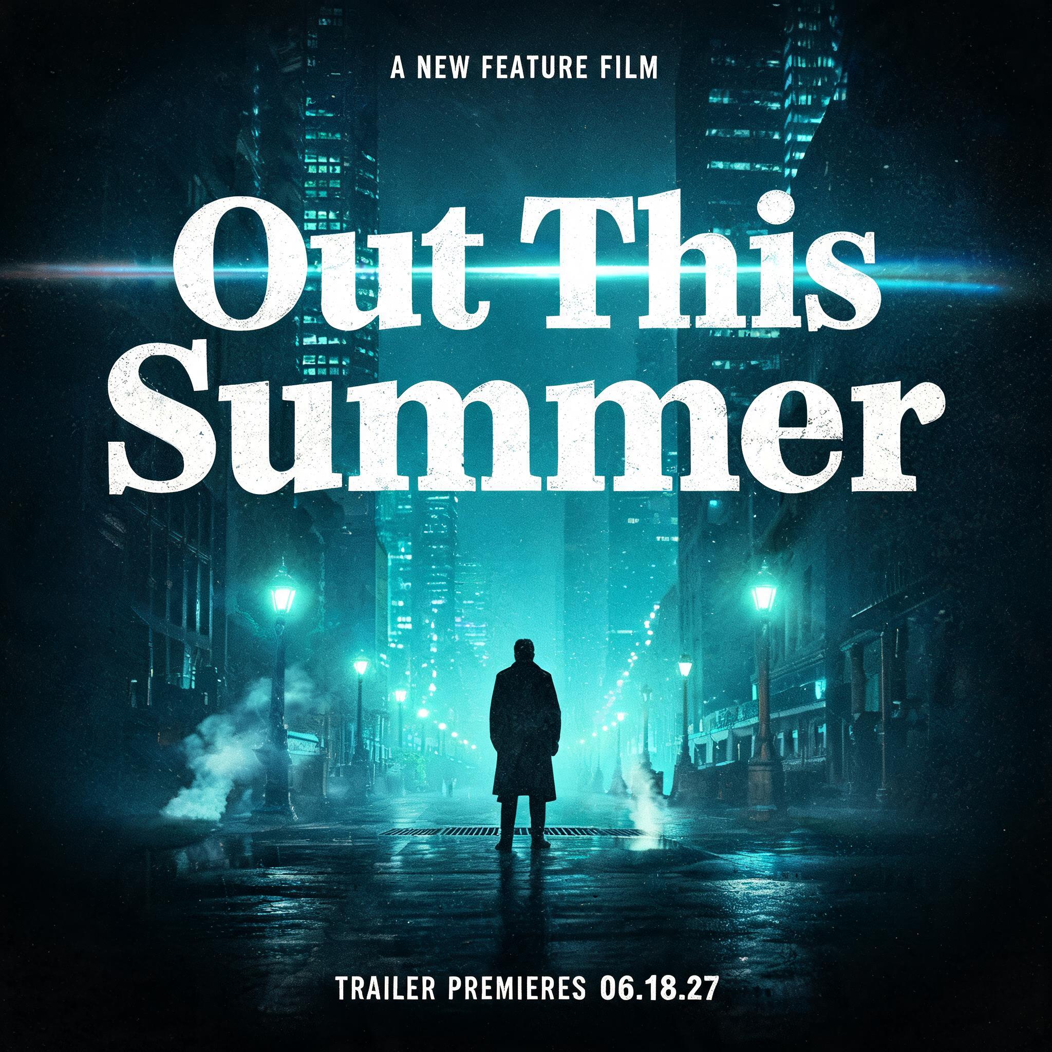 "Out This Summer
A NEW FEATURE FILM
TRAILER PREMIERES 06.18.27" — Cinematic | AI Text Effect Generator