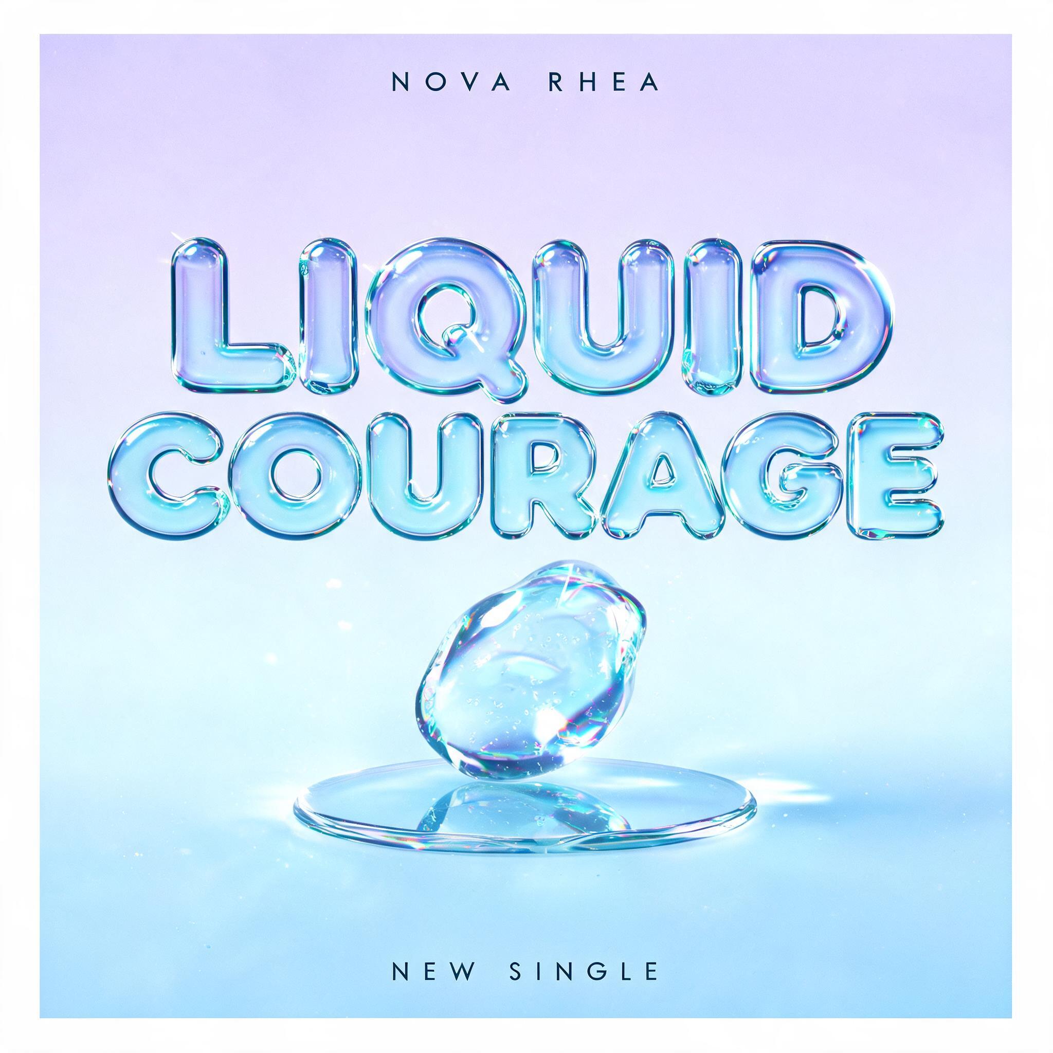 "LIQUID
COURAGE
NOVA RHEA
NEW SINGLE" — Glass Liquid | AI Text Effect Generator