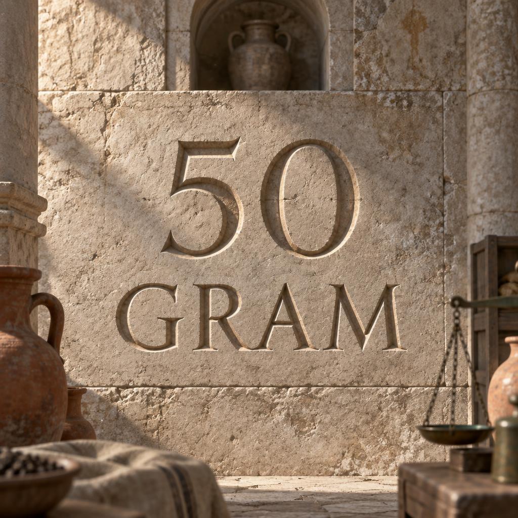 "50 GRAM" —  text effect