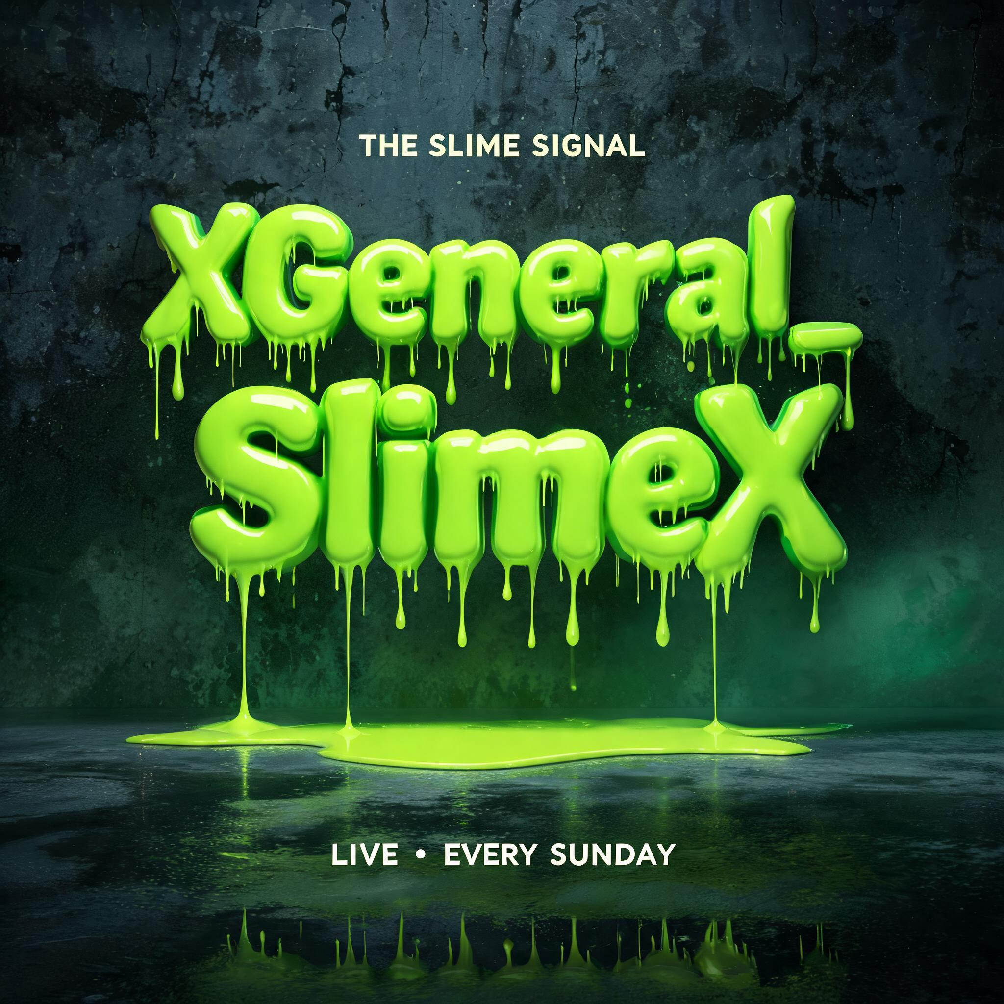 "XGeneral_SlimeX
THE SLIME SIGNAL
LIVE • EVERY SUNDAY" — Drip Font text effect