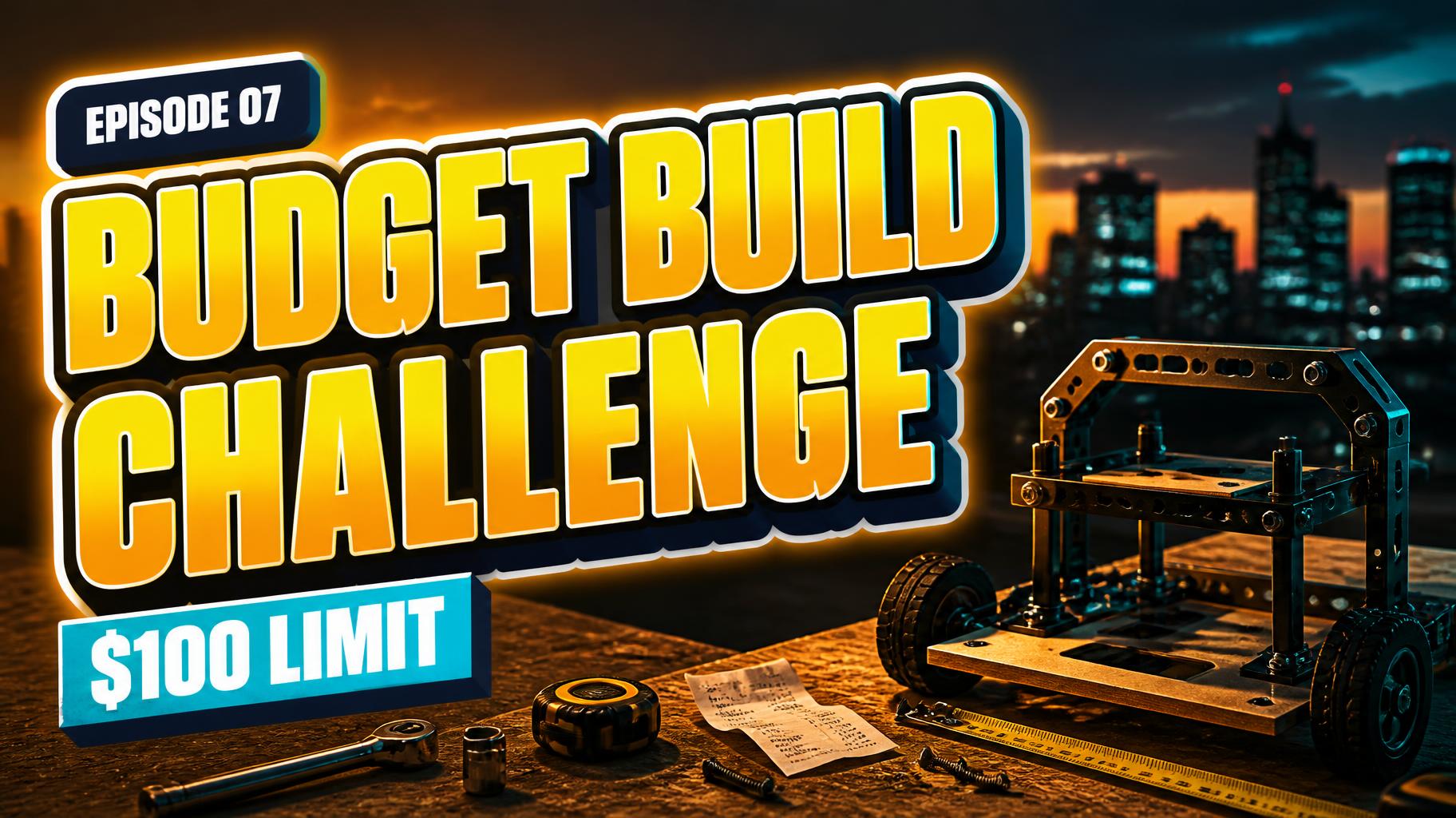 "BUDGET BUILD
CHALLENGE
EPISODE 07
$100 LIMIT" — Cinematic Youtube Creator text effect