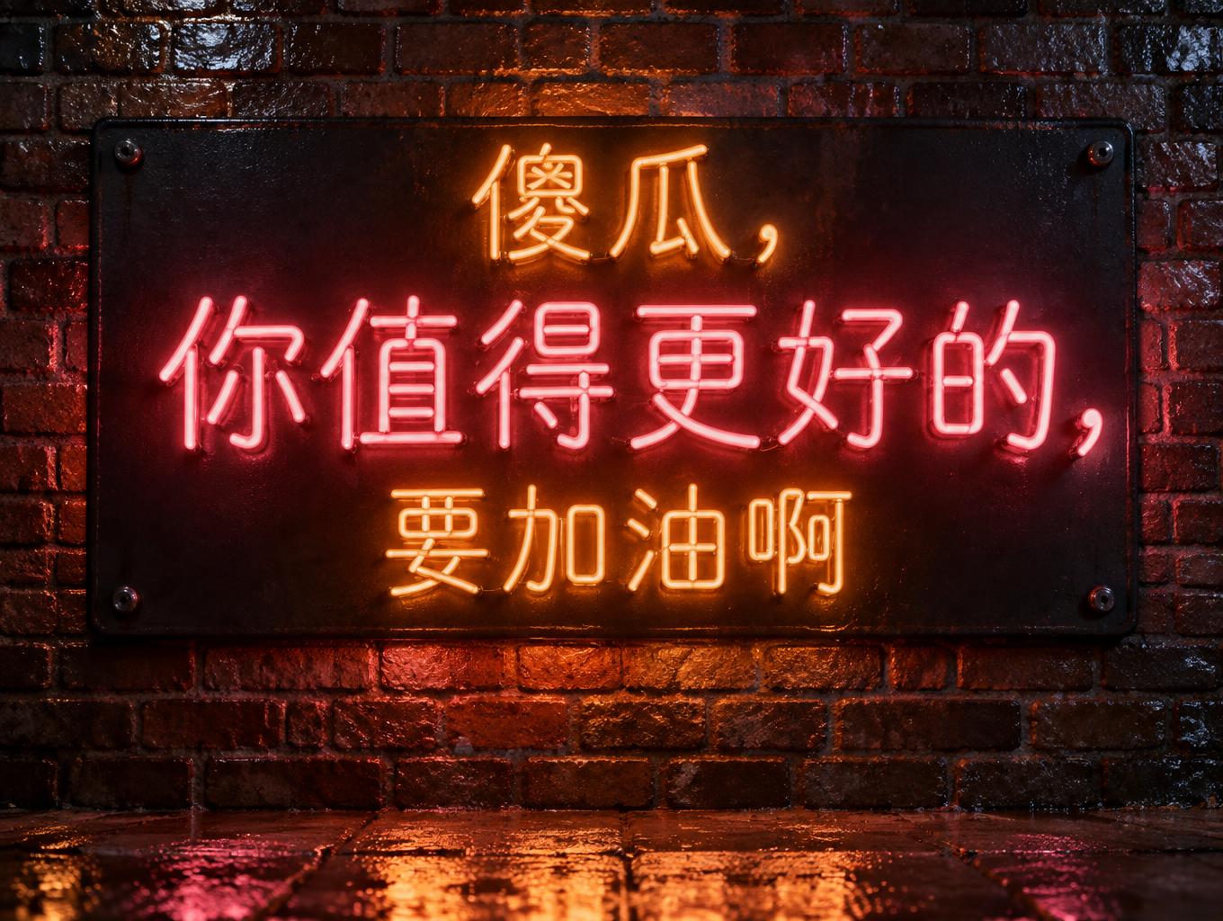 "傻瓜，你值得更好的，要加油啊" — Neon Sign | AI Text Effect Generator