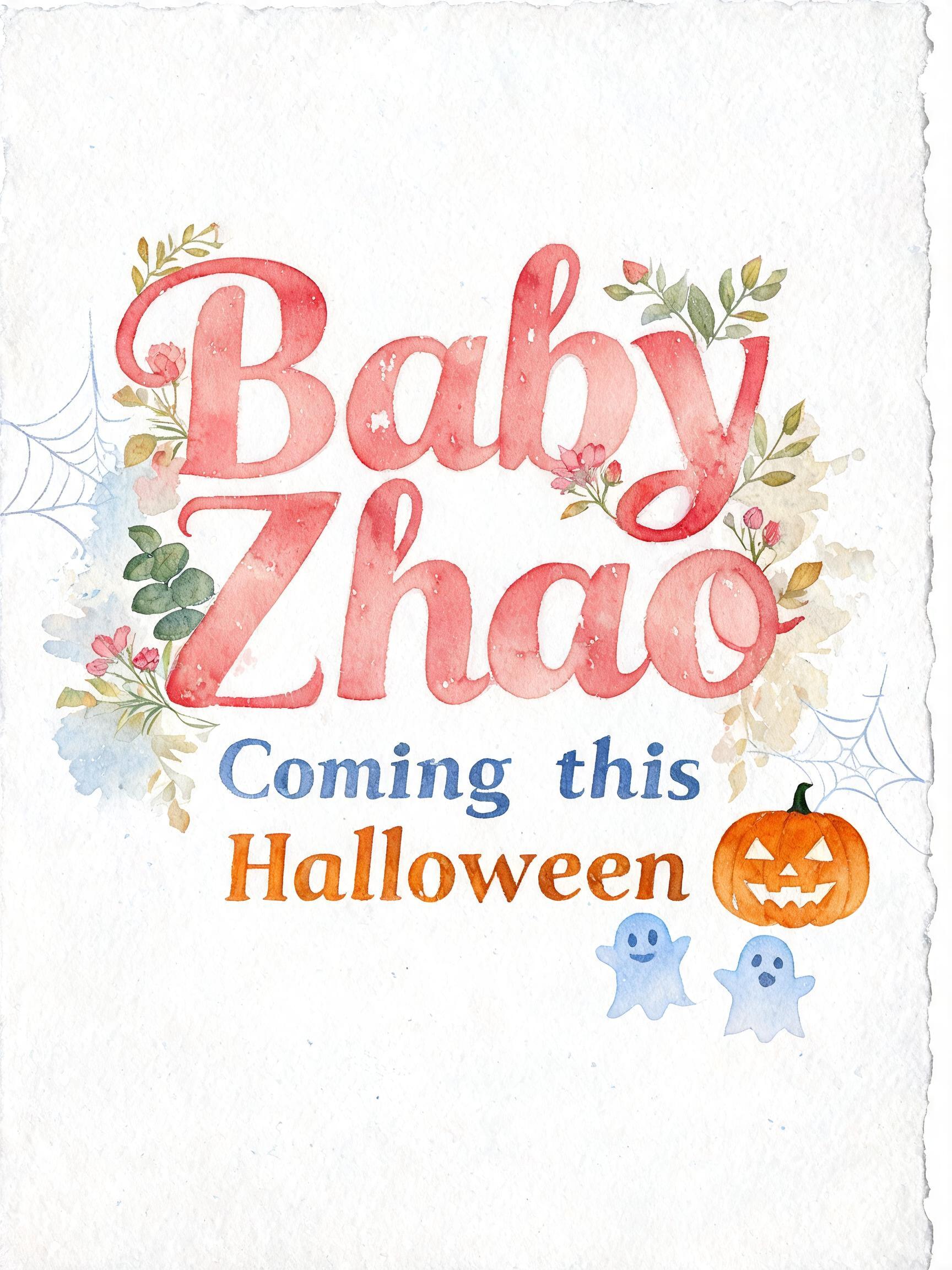 "Baby Zhao Coming this Halloween" — Watercolor | AI Text Effect Generator