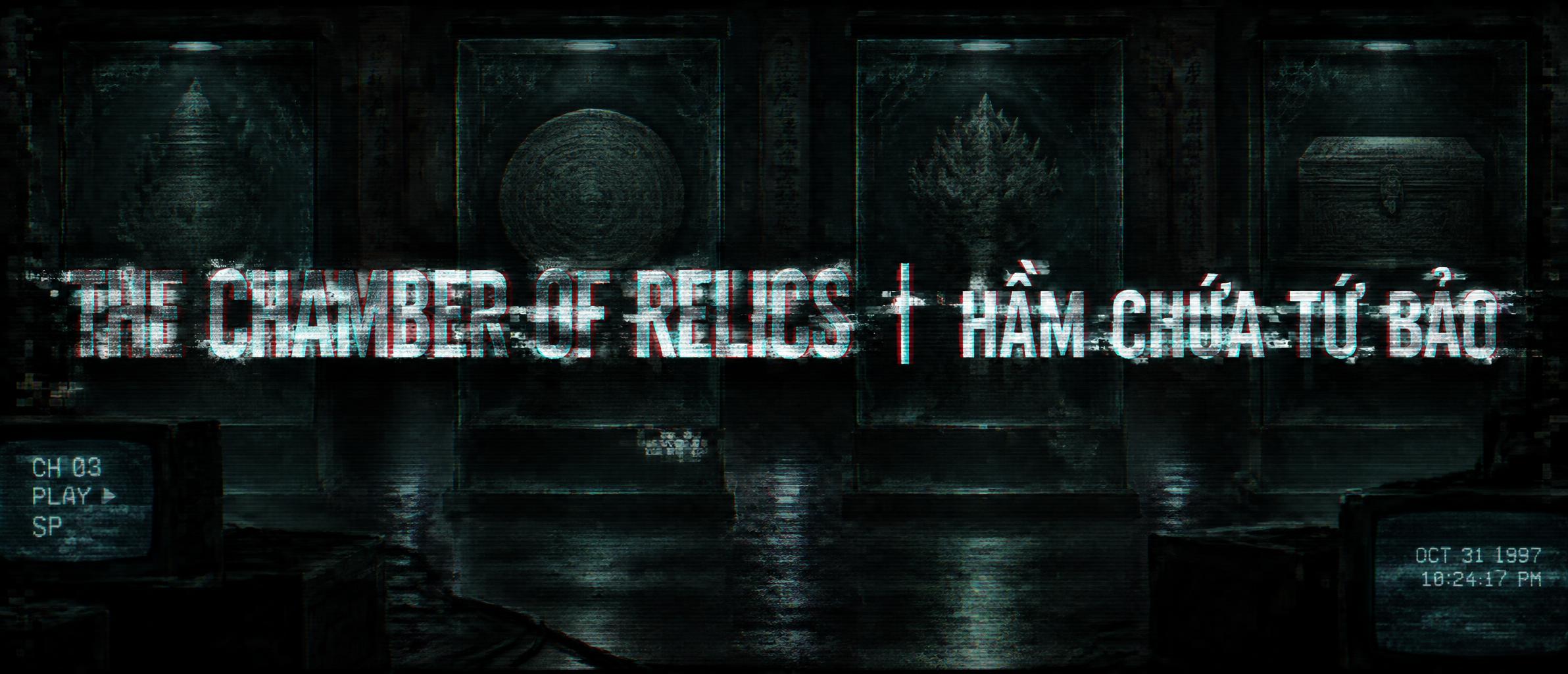 "THE CHAMBER OF RELICS | HẦM CHỨA TỨ BẢO" — Glitch | AI Text Effect Generator