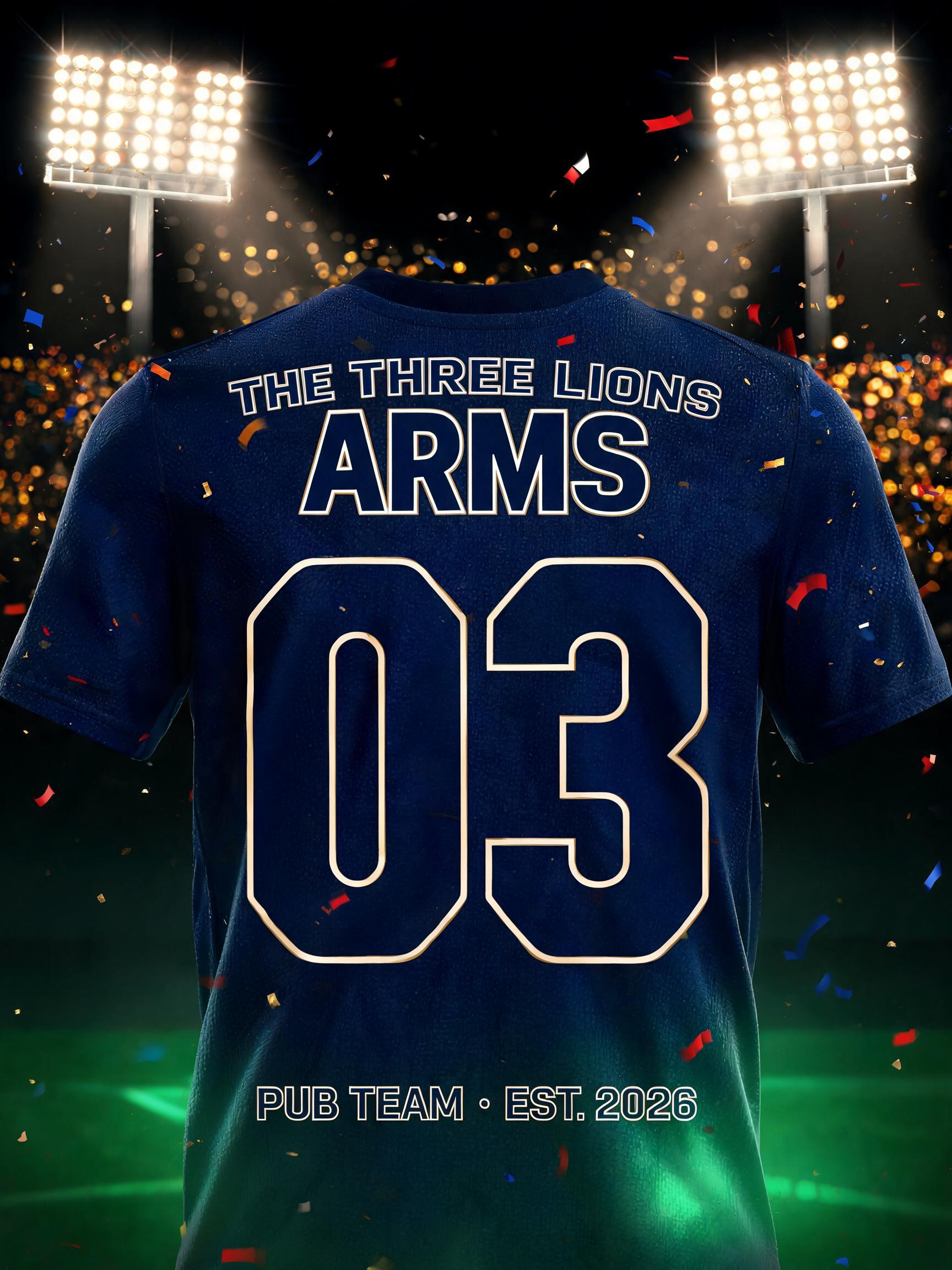"THE THREE LIONS
ARMS
PUB TEAM • EST. 2026
03" — Sports Football | AI Text Effect Generator
