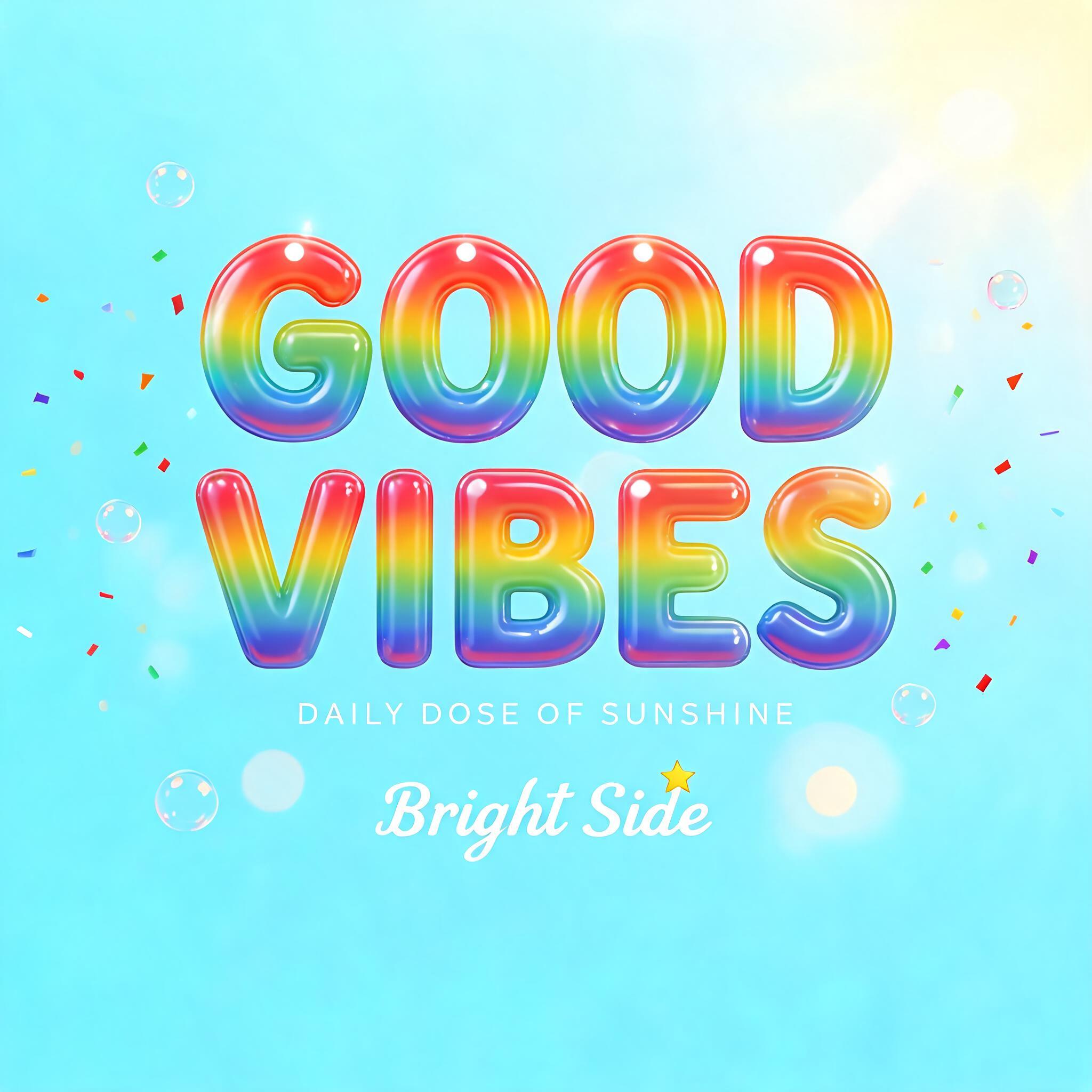 "Design an Instagram post that says GOOD VIBES for my page Bright Side" — Rainbow text effect