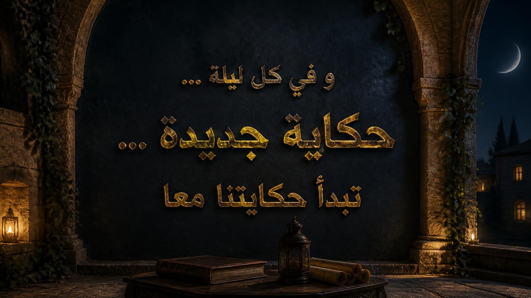 "و في كل ليلة ... حكاية جدبدة ... تبدأ حكايتنا معا" —  | AI Text Effect Generator