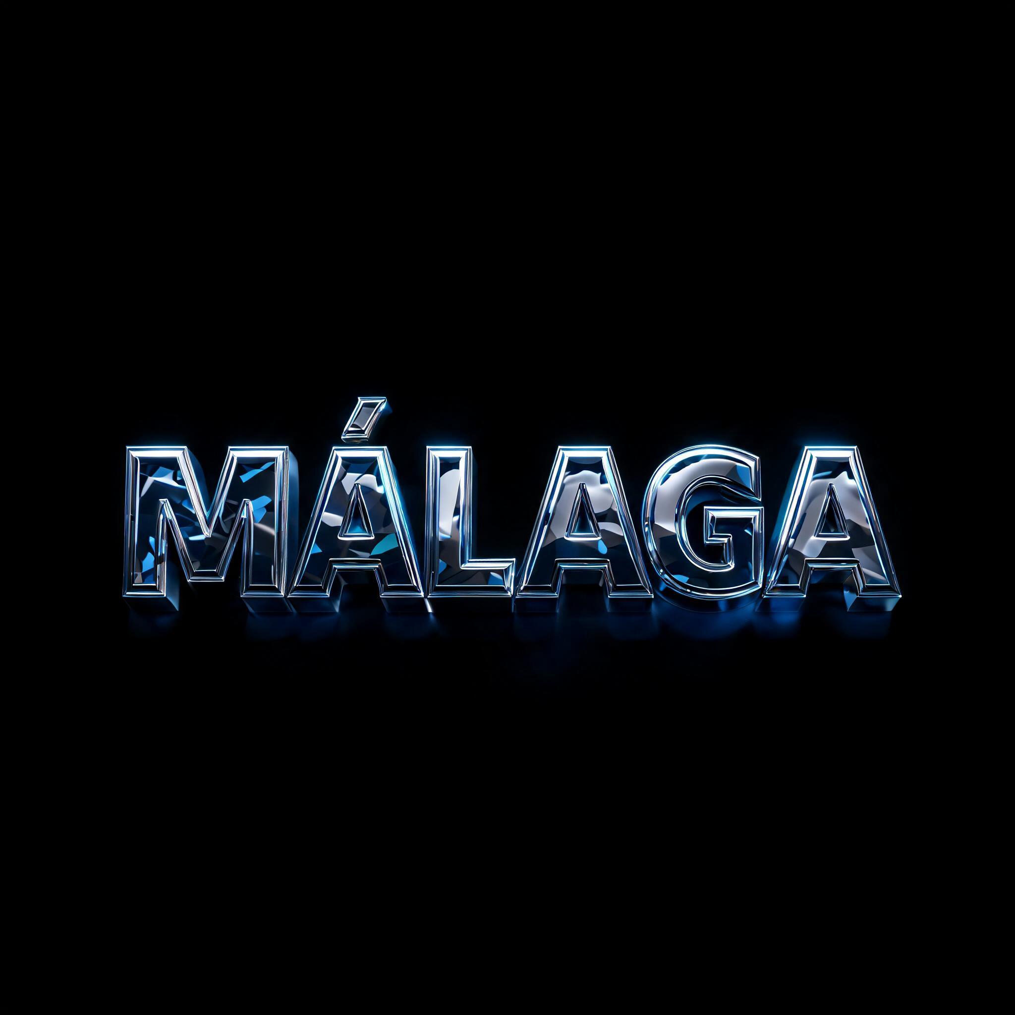 "MÁLAGA" — Chrome Metal 3d | AI Text Effect Generator