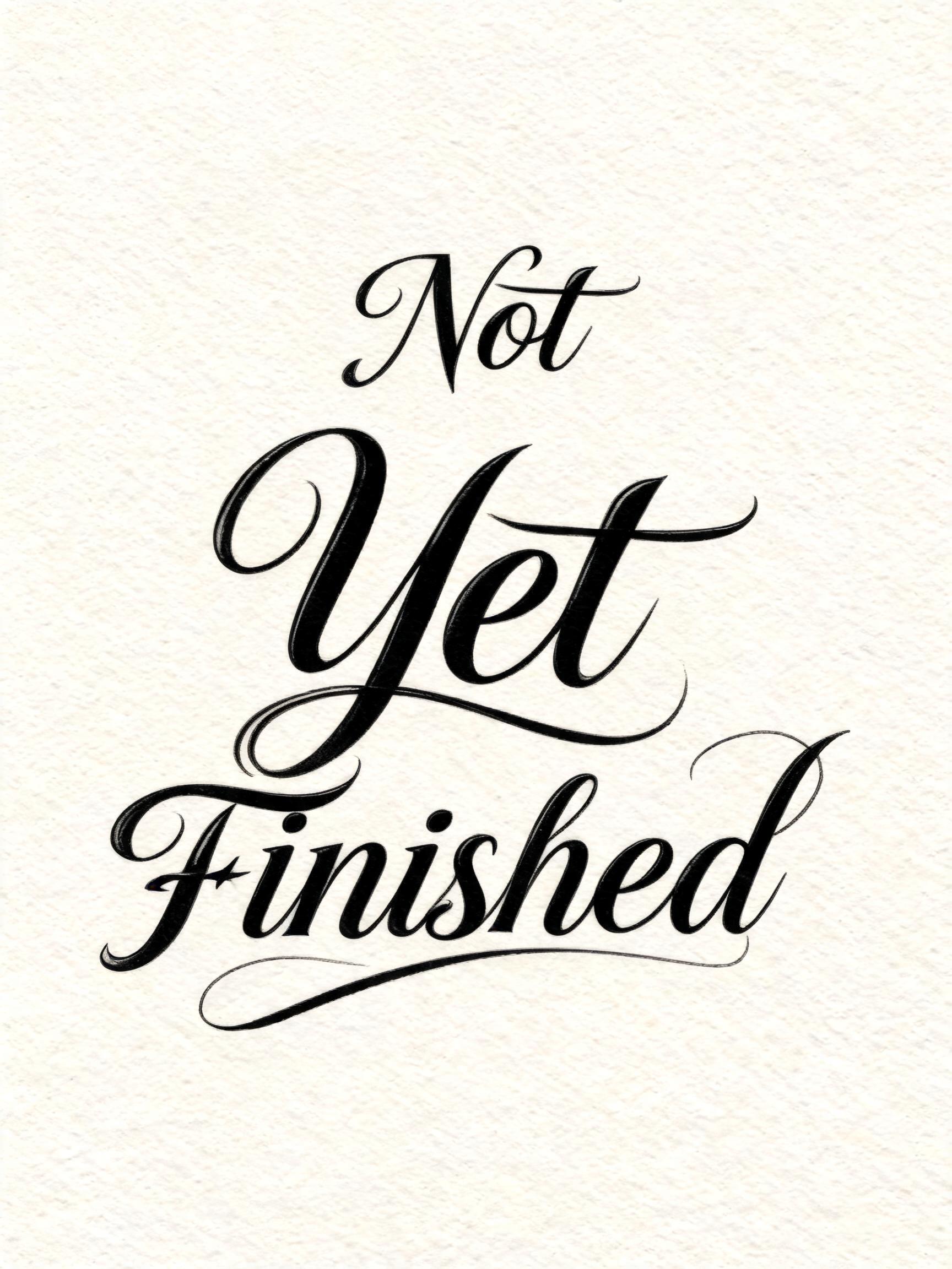 "Not Yet Finished" — Cursive text effect