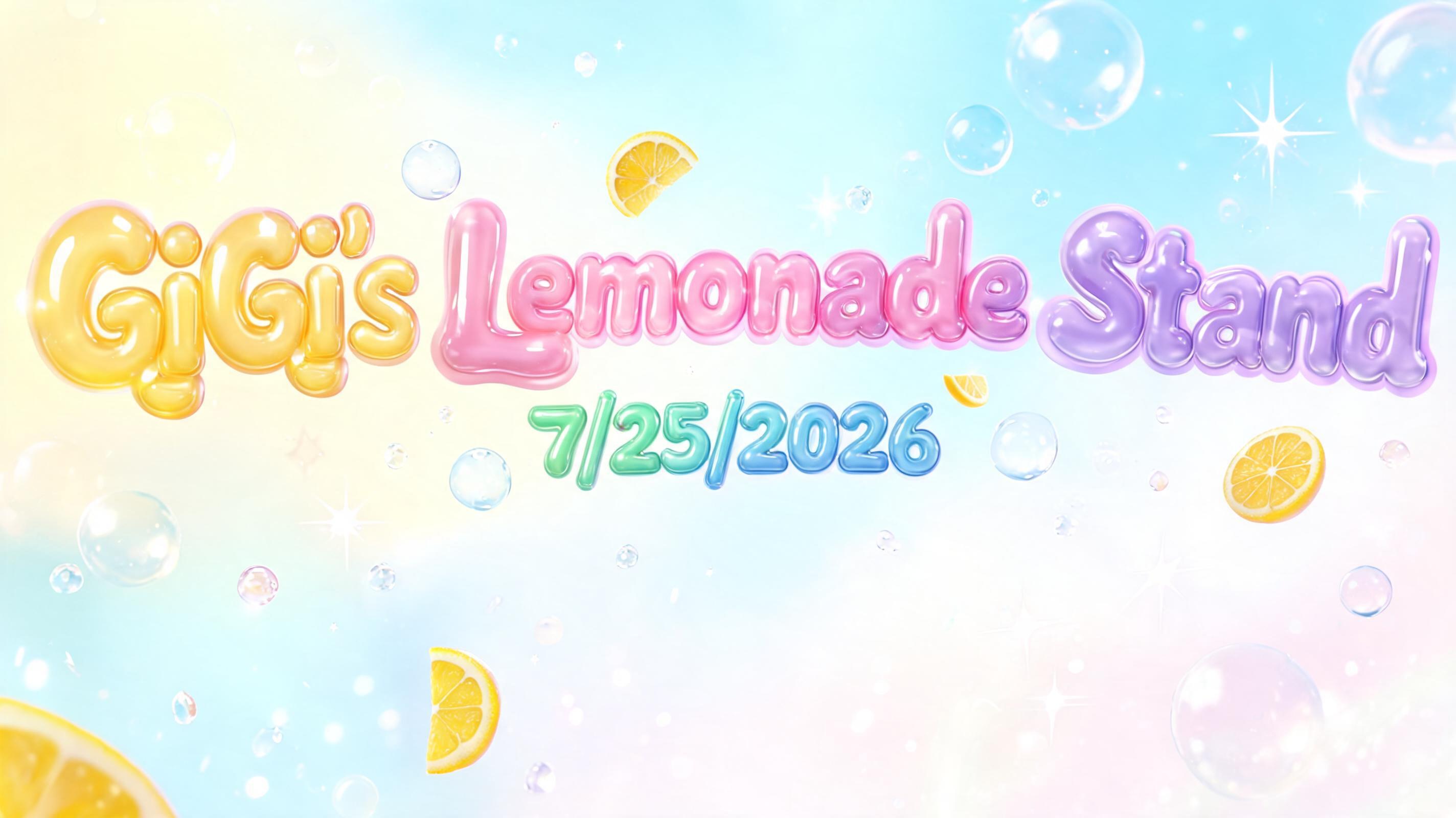 "GiGi's Lemonade Stand 7/25/2026" — Bubble | AI Text Effect Generator