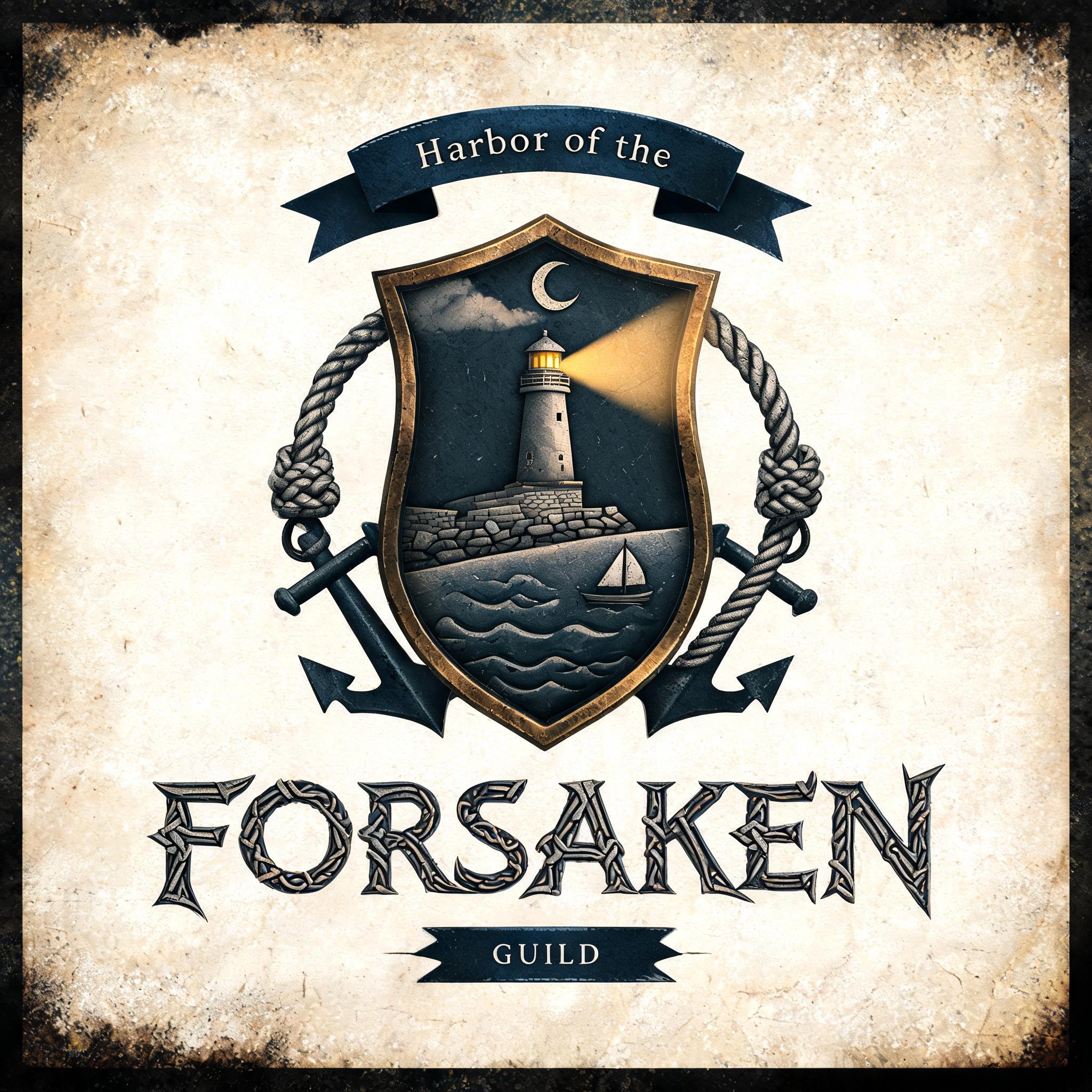 "Un emblema de gremio que diga "Harbor of the forsaken"" — Magic Fantasy text effect