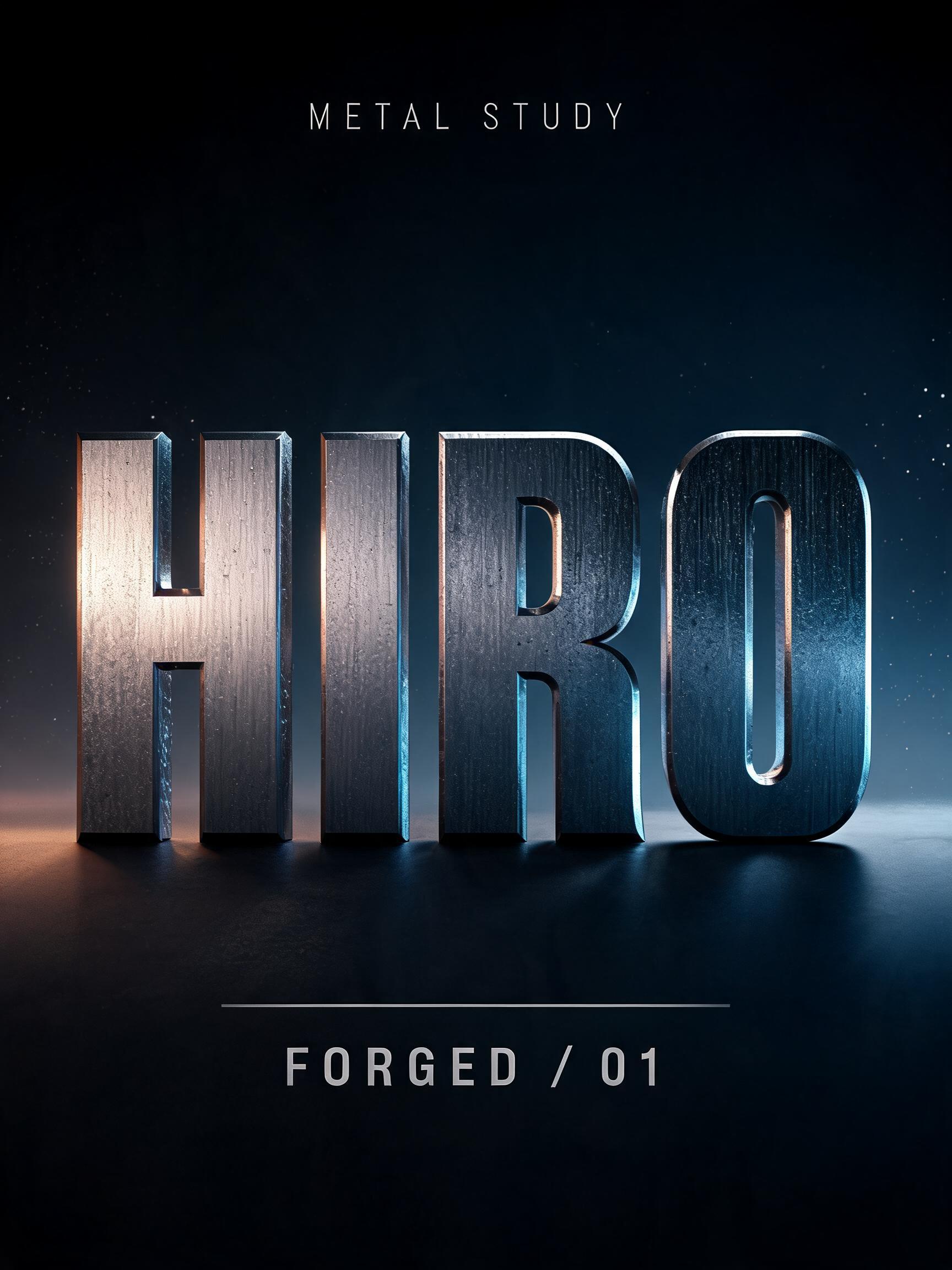"HIRO
METAL STUDY
FORGED / 01" — Metallic | AI Text Effect Generator