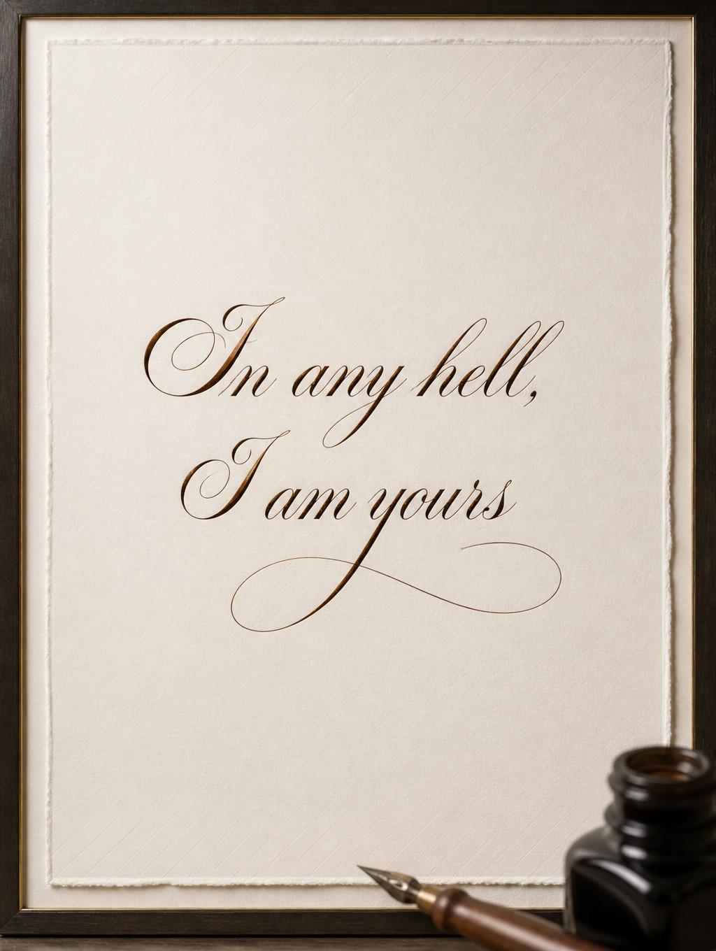 "In any hell, I am yours" — Cursive Calligraphy | AI Text Effect Generator