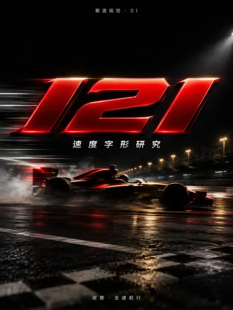 "I2I
速度字形研究
赛道视觉 · 01
夜赛 · 全速前行" — Racing text effect