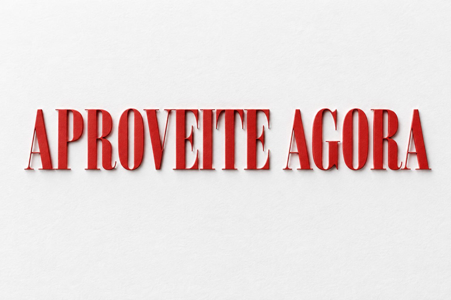 "APROVEITE AGORA" — Emboss text effect