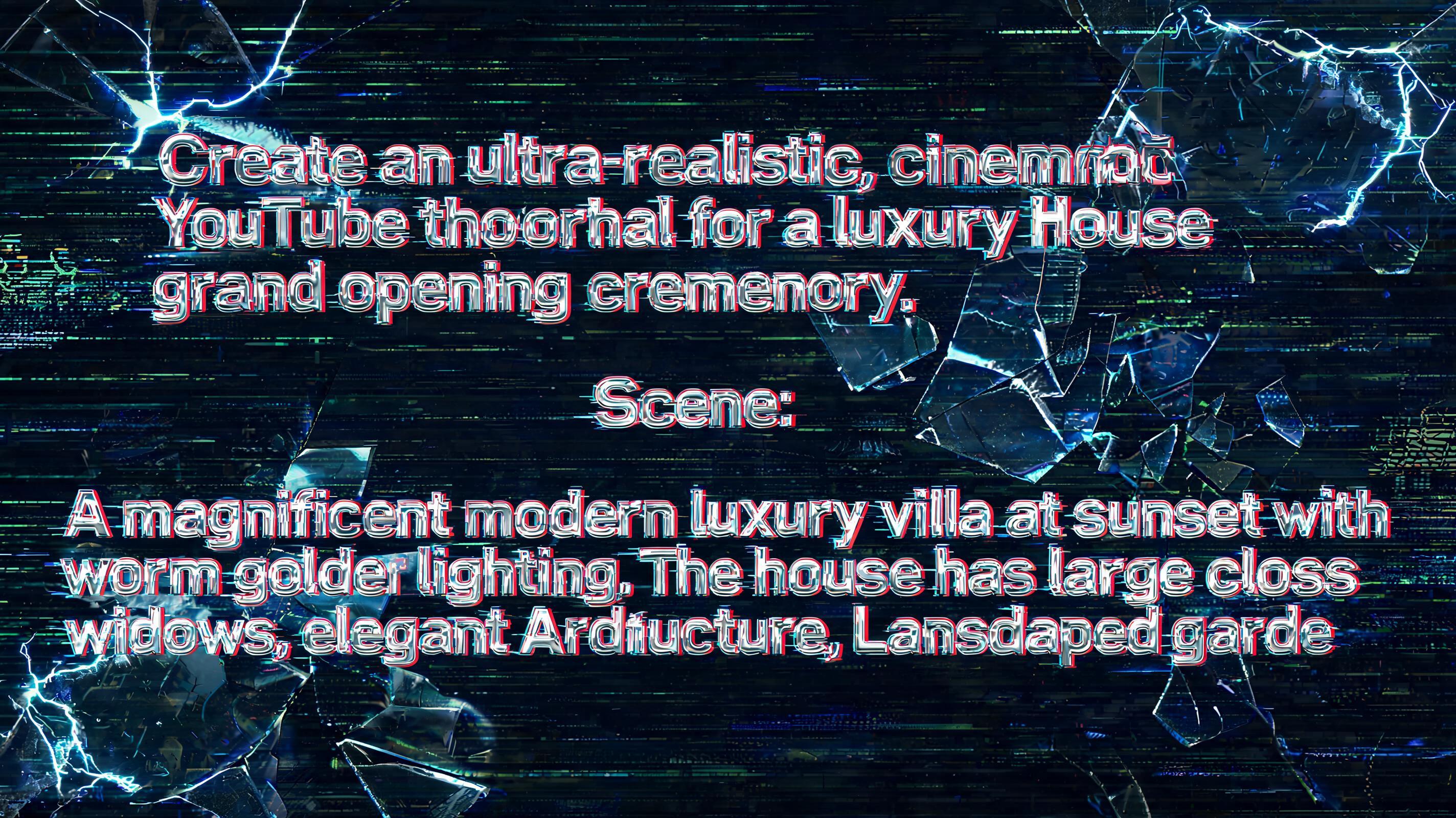 "Create an ultra-realistic, cinematic YouTube thumbnail for a luxury house grand opening ceremony.

Scene:
A magnificent modern luxury villa at sunset with warm golden lighting. The house has large glass windows, elegant architecture, landscaped garde" — Cyberpunk | AI Text Effect Generator