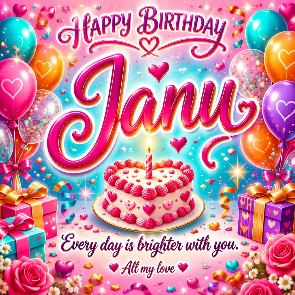 "Janu
HAPPY BIRTHDAY
Every day is brighter with you.
All my love" — Birthday | AI Text Effect Generator