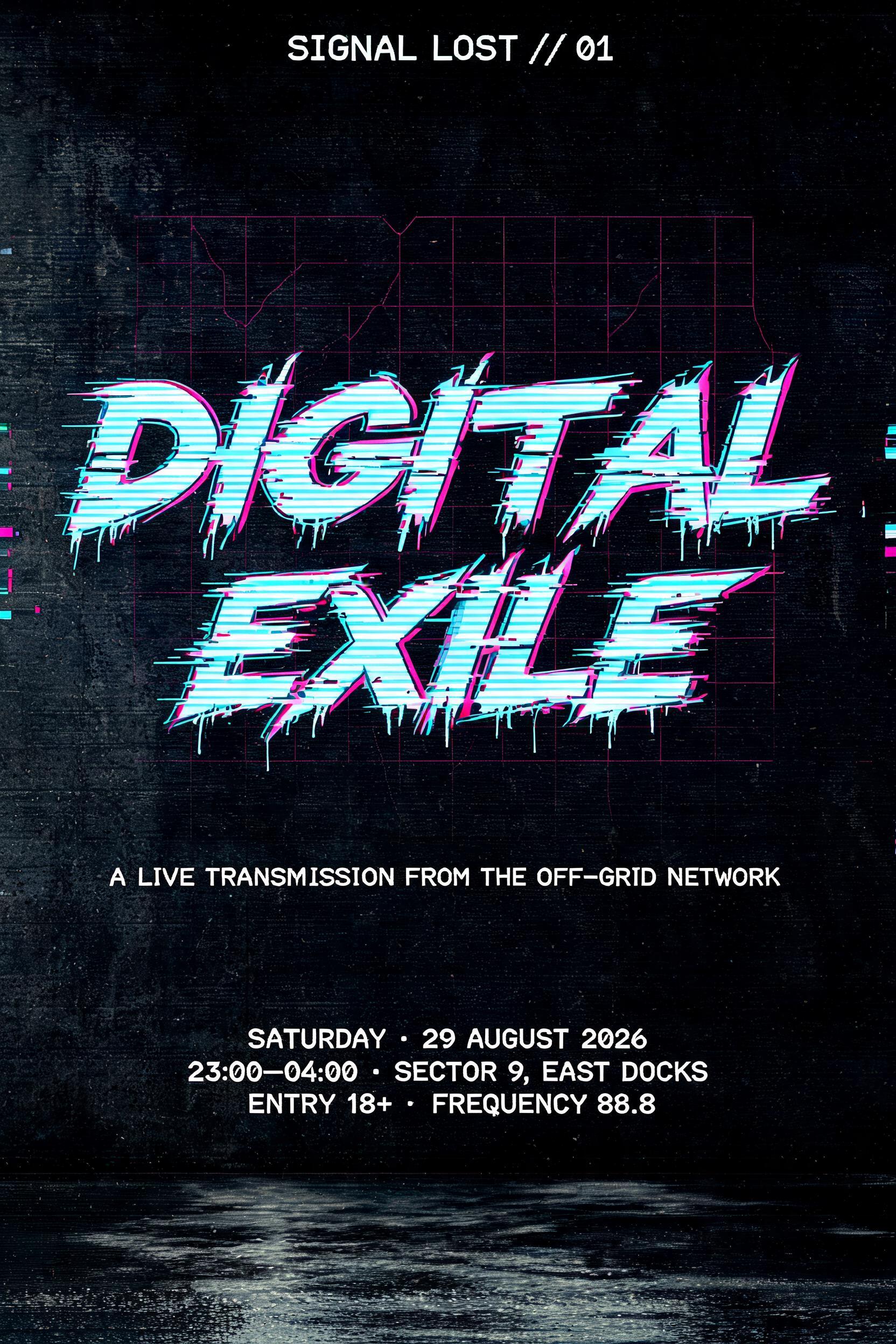 "DIGITAL EXILE" — Glitch text effect