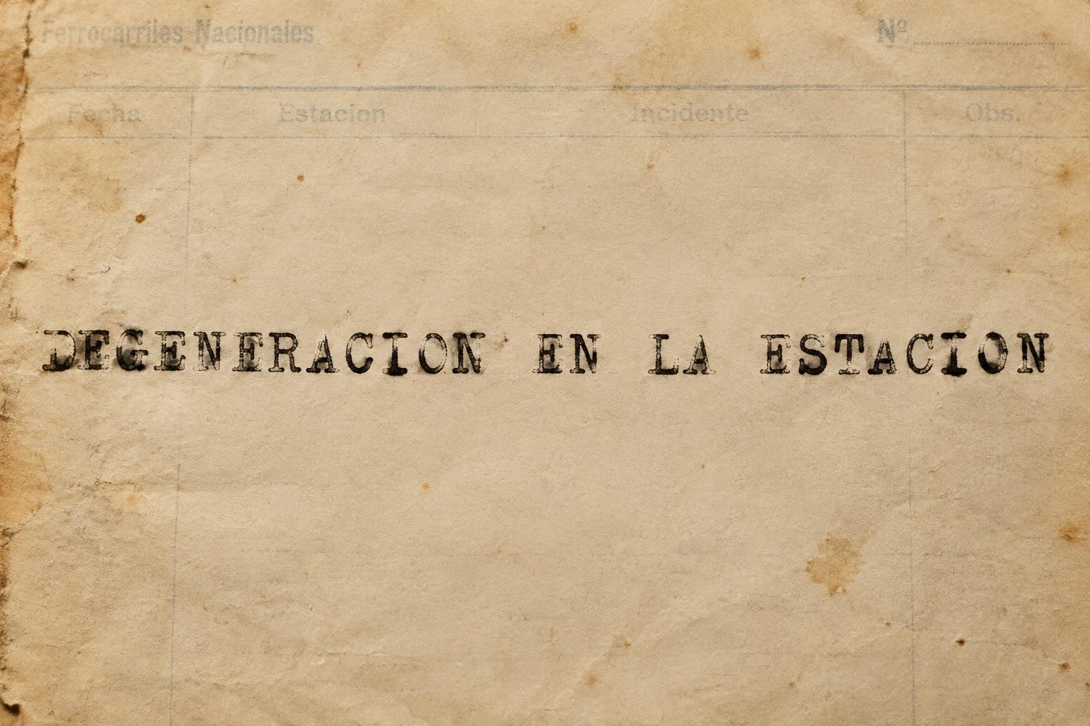 "DEGENERACION EN LA ESTACION" — Typewriter text effect