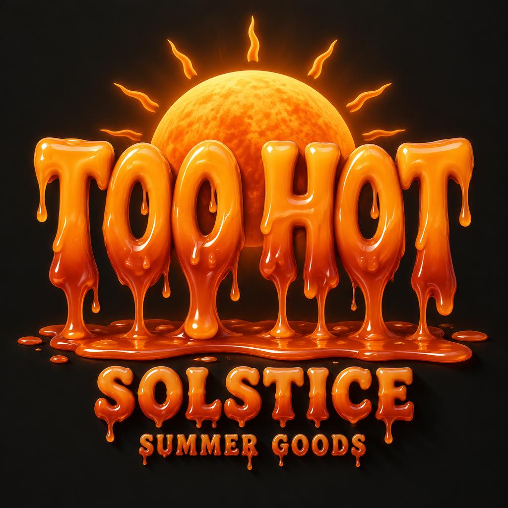 "TOO HOT
SOLSTICE
SUMMER GOODS" — Drip Font Melting | AI Text Effect Generator