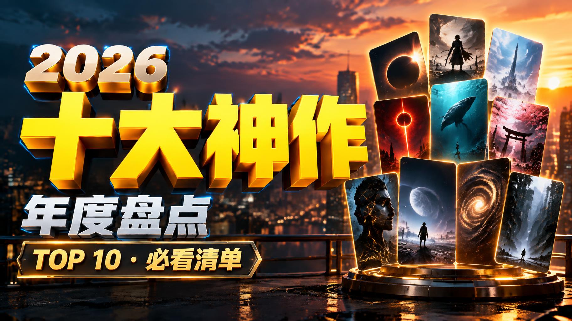 "2026
十大神作
年度盘点
TOP 10 · 必看清单" — Cinematic Youtube Creator | AI Text Effect Generator