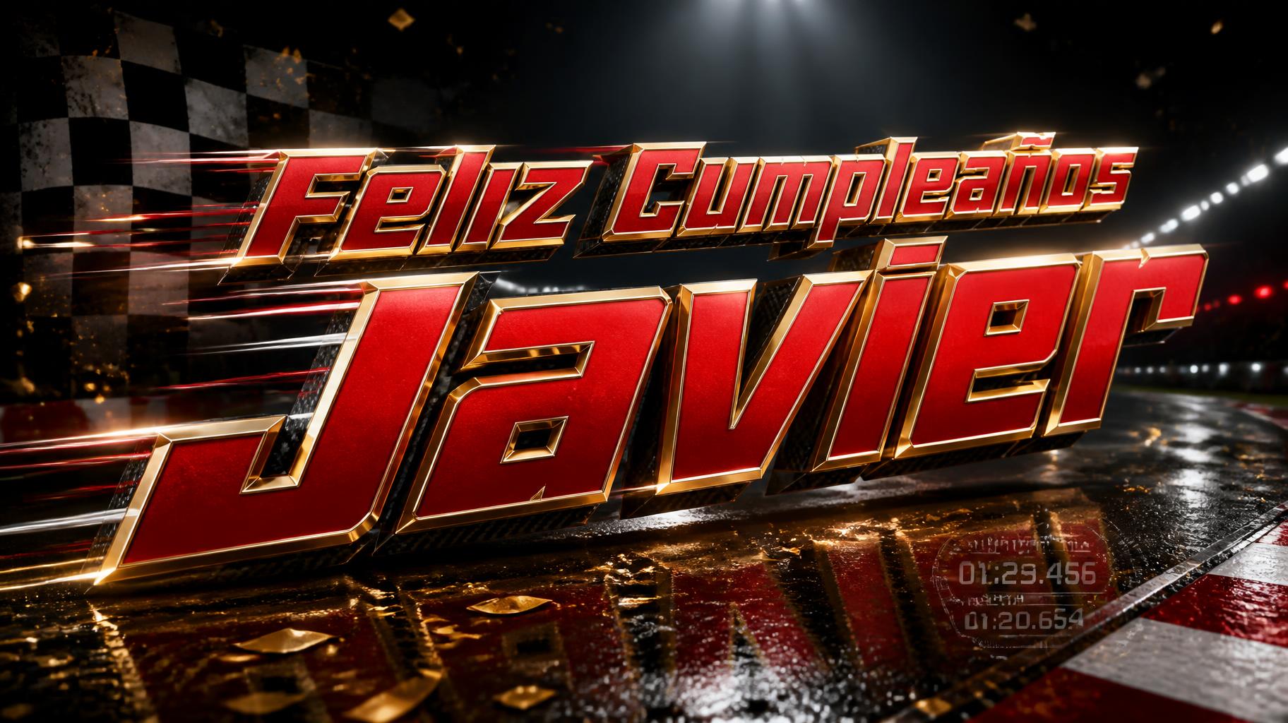 "Feliz Cumpleaños Javier" — Racing | AI Text Effect Generator