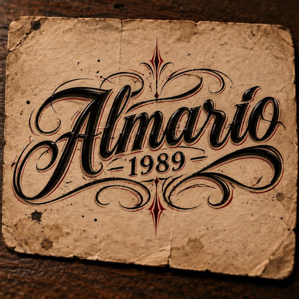"Almario 
1989" — Chicano text effect