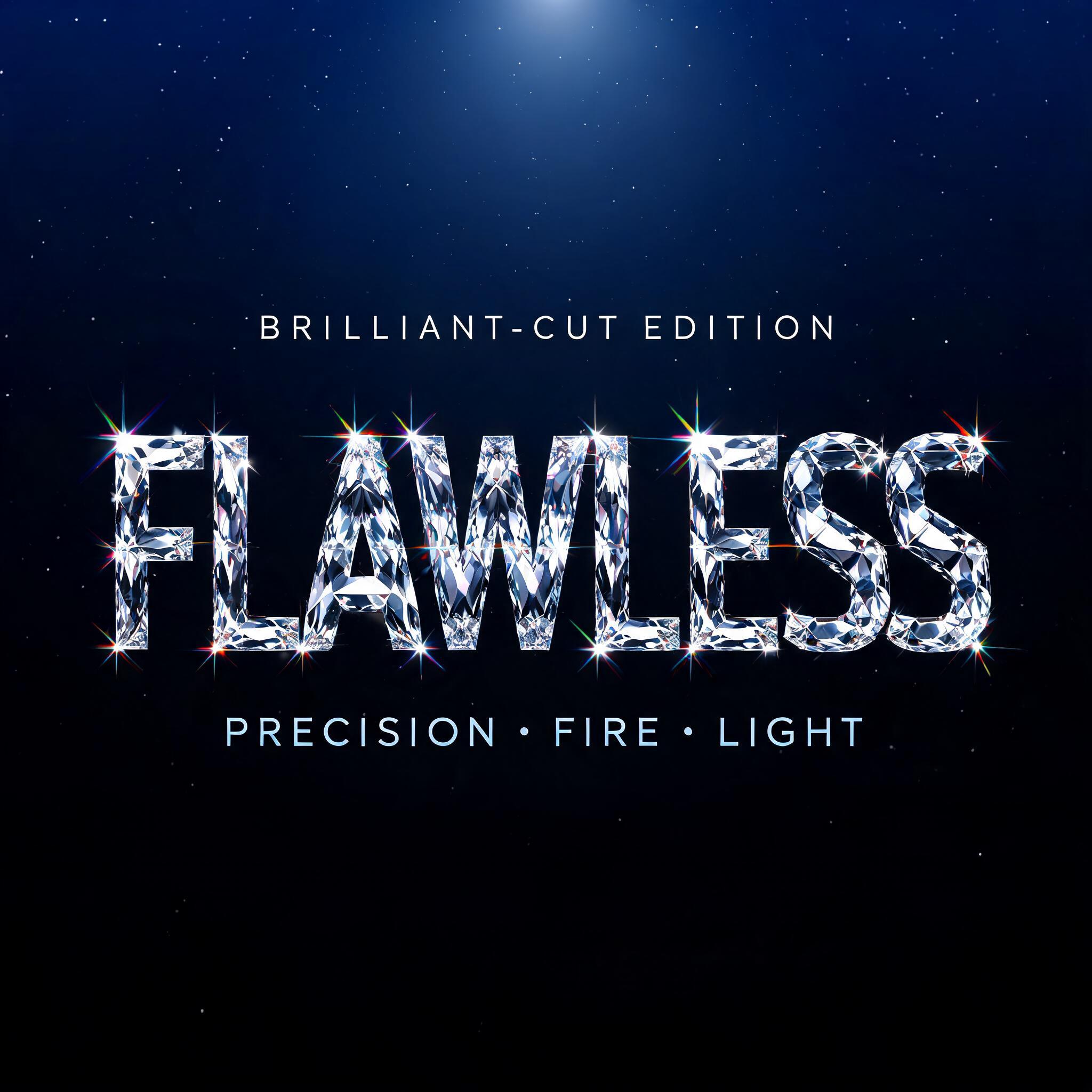"FLAWLESS
BRILLIANT-CUT EDITION
PRECISION • FIRE • LIGHT" — Glass Crystal | AI Text Effect Generator