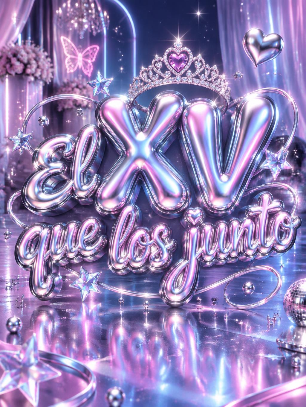 "El XV que los junto" — Y2k text effect
