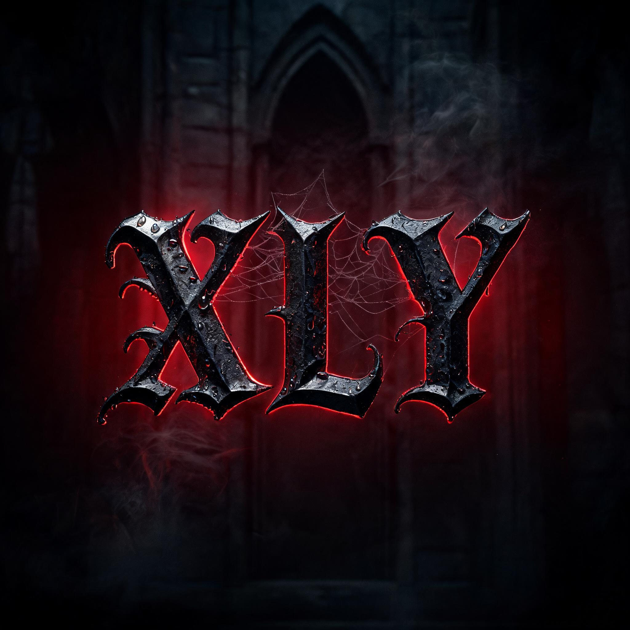 "XLY" — Gothic Dark text effect