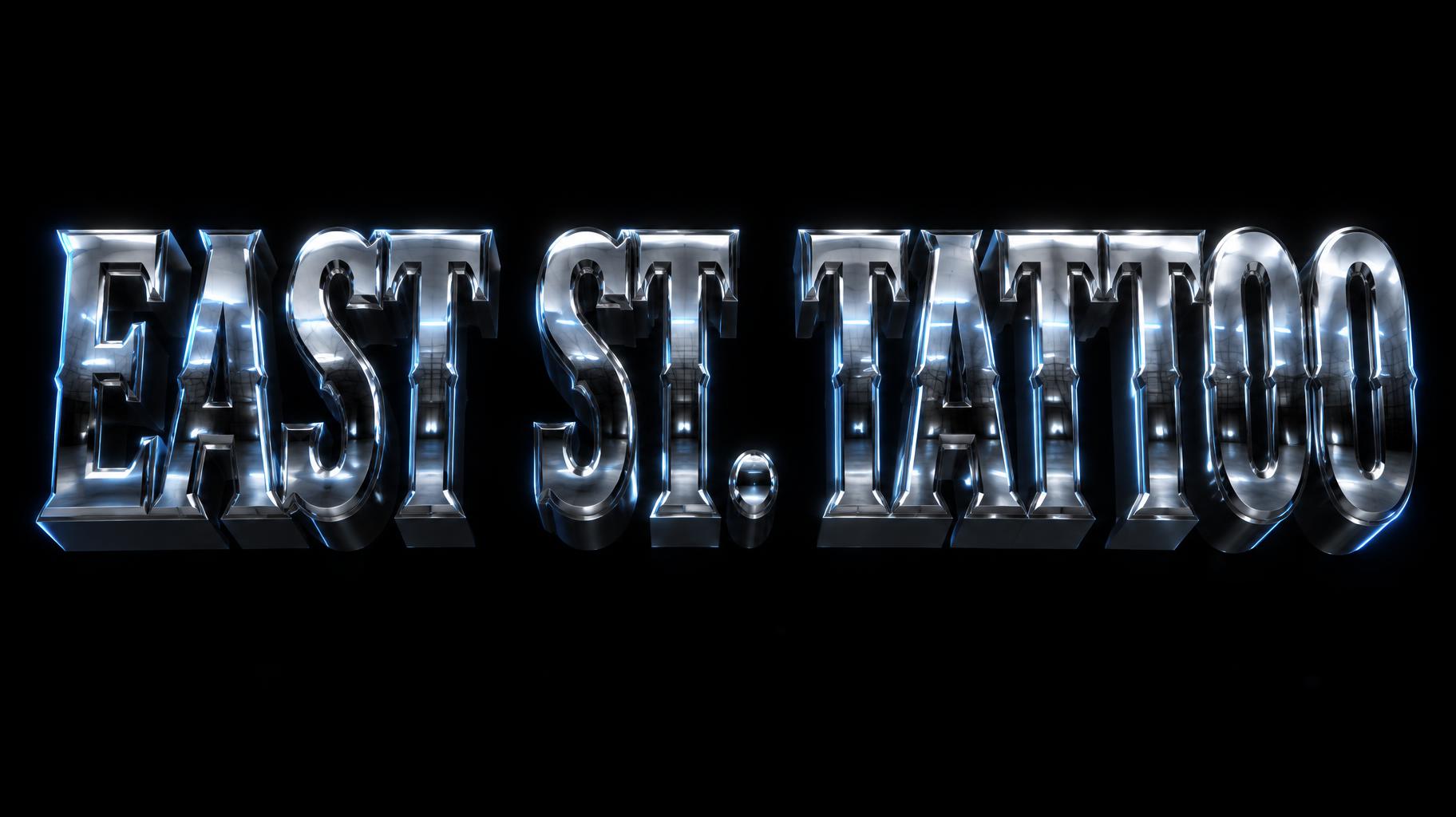"EAST ST. TATTOO" — Chrome Metal 3d | AI Text Effect Generator