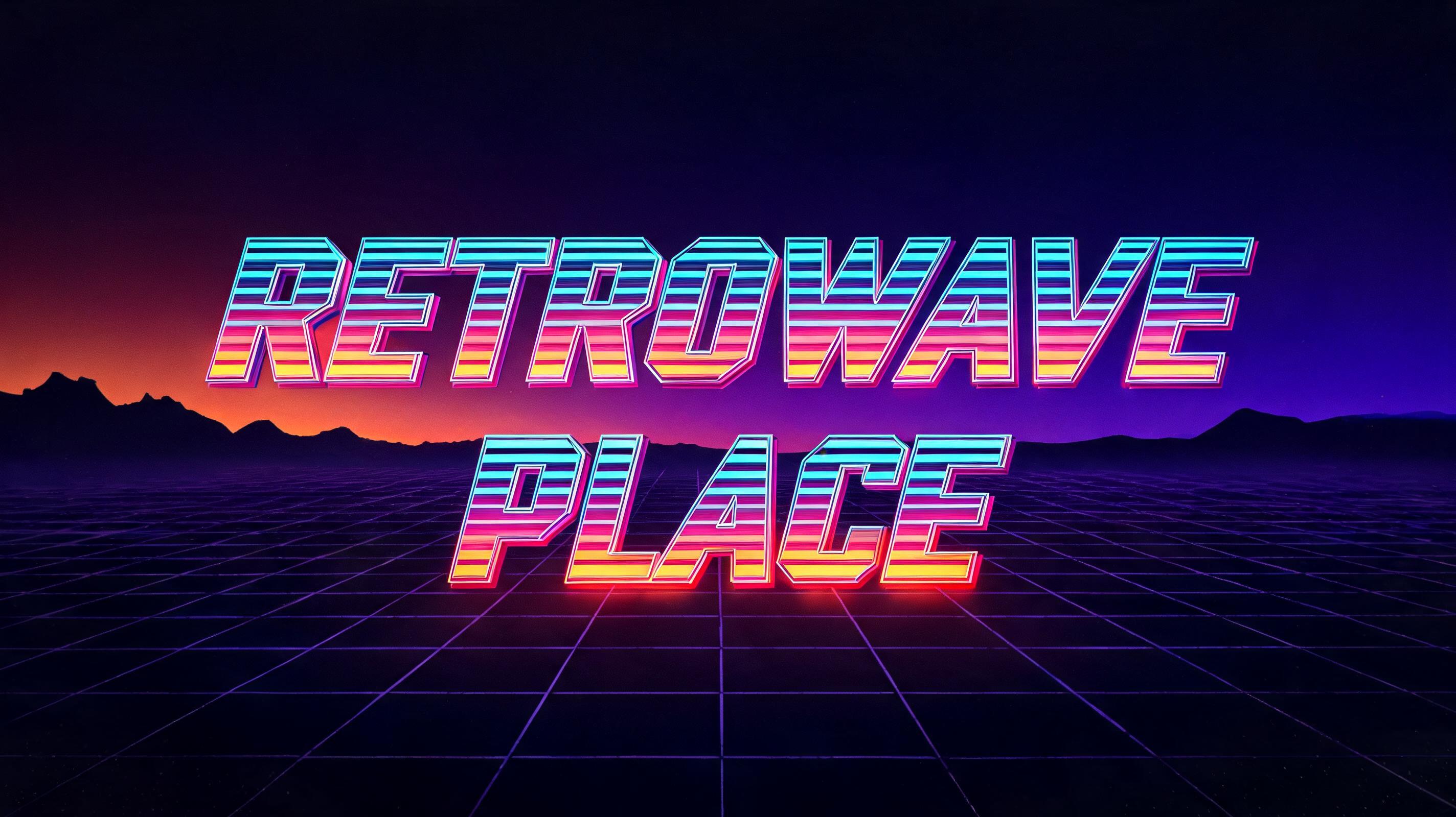 "RETROWAVE 
      PLACE" — 3d Bold Neon text effect