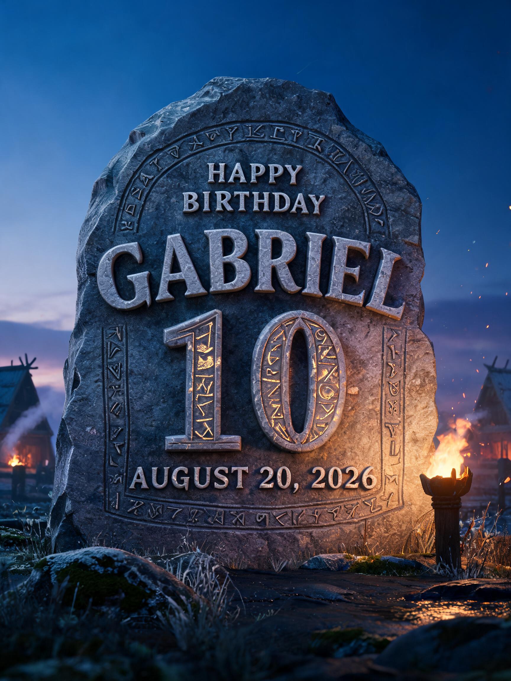 "HAPPY BIRTHDAY GABRIEL 10" — Viking | AI Text Effect Generator