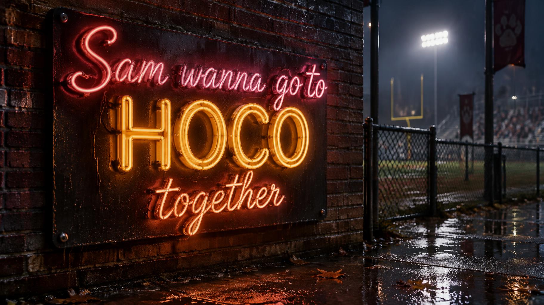 "Sam wanna go to HOCO together" — Neon Sign | AI Text Effect Generator