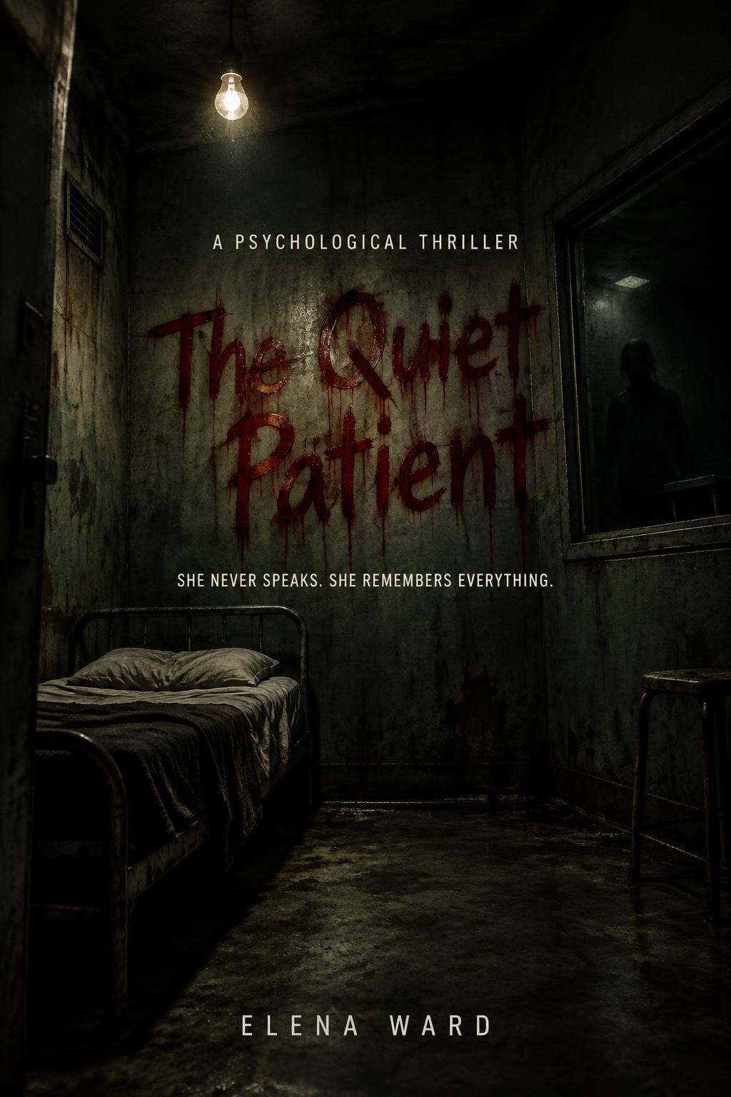 "The Quiet Patient
SHE NEVER SPEAKS. SHE REMEMBERS EVERYTHING.
A PSYCHOLOGICAL THRILLER
ELENA WARD" — Cinematic Horror | AI Text Effect Generator